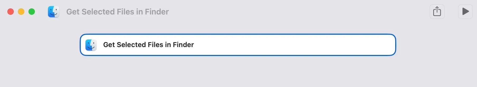 Thêm hành động &quot;Get Selected Files in Finder&quot; vào trình soạn thảo ứng dụng Phím tắt (Shortcuts) trên Mac để tạo Quick Action.