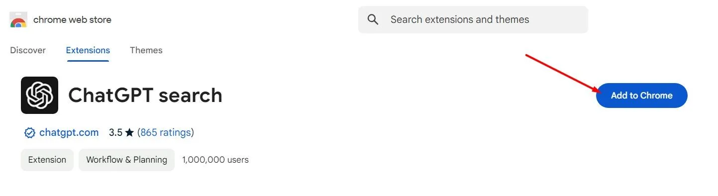 Thêm tiện ích ChatGPT Search vào trình duyệt Chrome