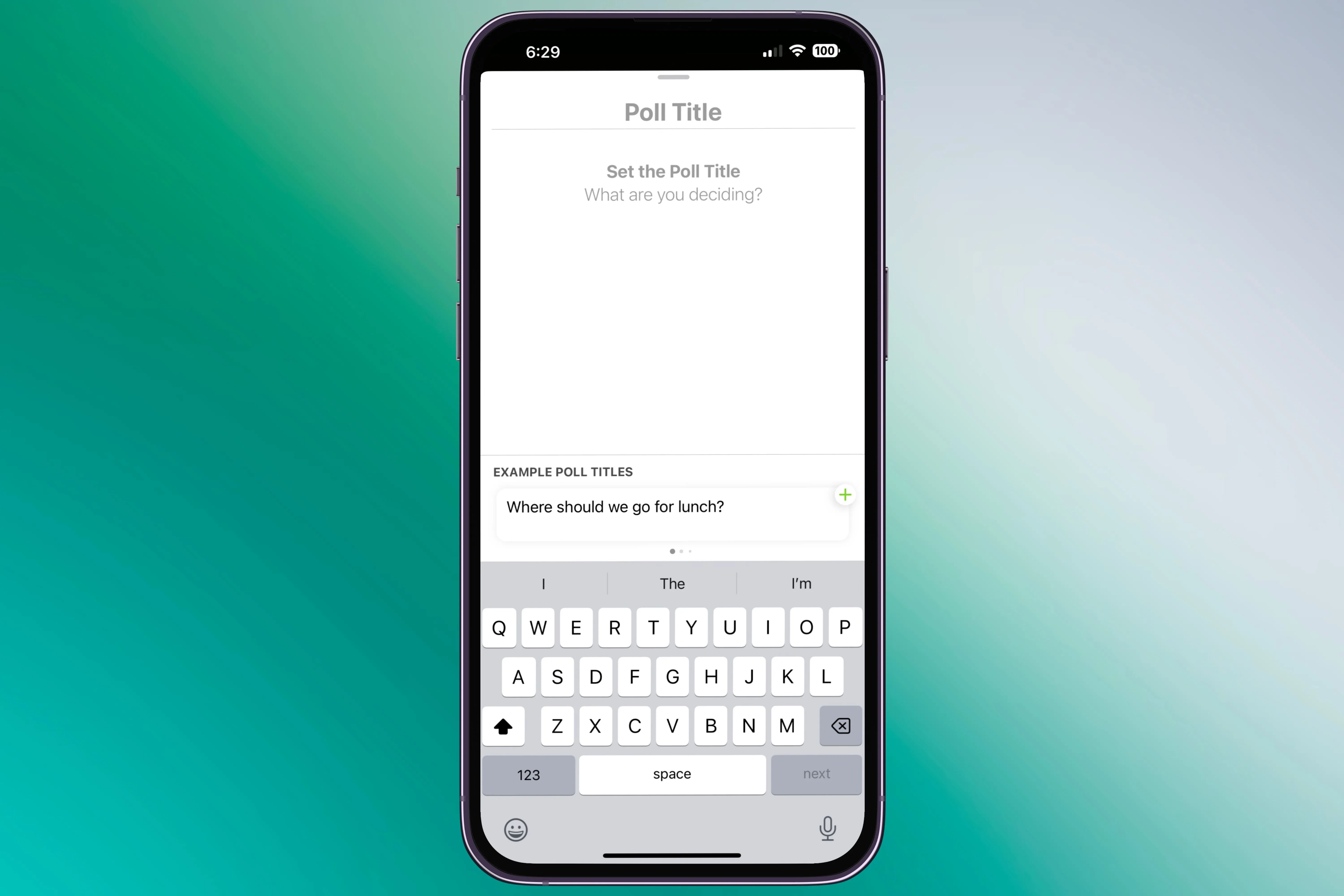 Thiết lập ứng dụng Polls for iMessage trong ứng dụng Tin nhắn trên iPhone, hiển thị các tùy chọn bỏ phiếu.