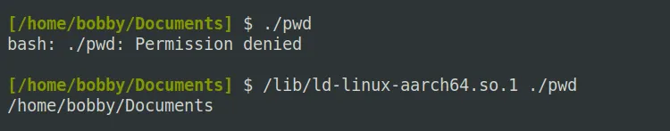 Thực thi một chương trình nhị phân Linux thông qua trình thông dịch đã xác định, bỏ qua quyền thực thi.