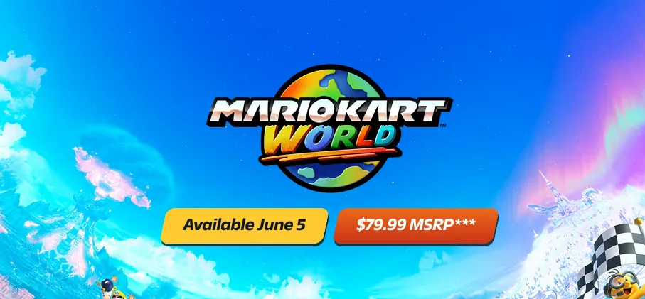 Trải nghiệm game Mario Kart World trên Nintendo Switch 2 với mức giá 79.99 USD.