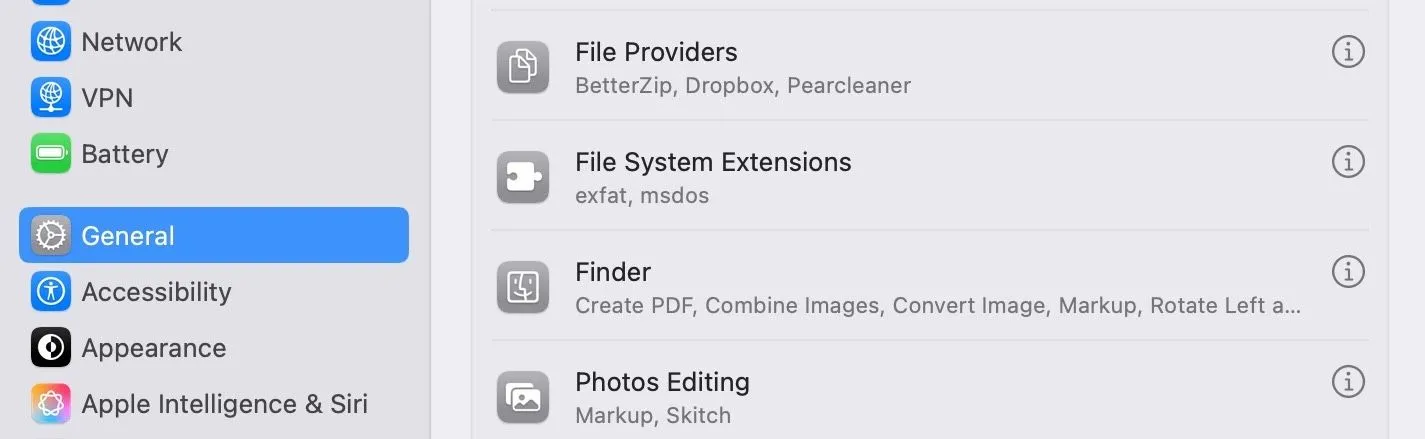 Trang cài đặt &quot;Chung&quot; trong ứng dụng Cài đặt hệ thống (System Settings) của macOS, nơi quản lý các thiết lập chung.