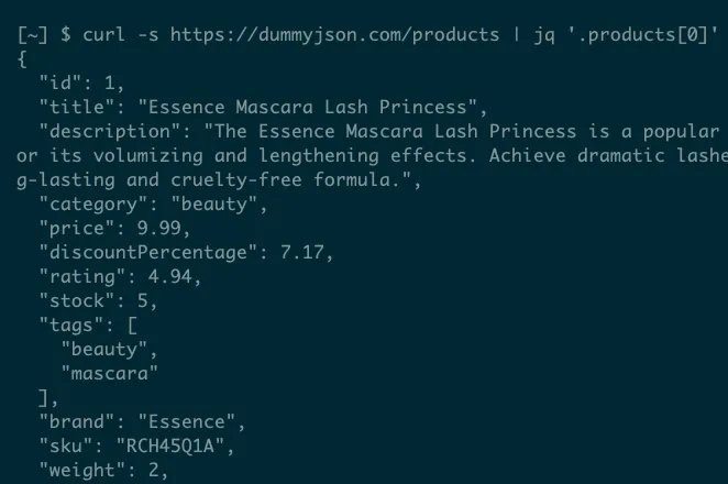 Trích xuất dữ liệu JSON sản phẩm bằng curl và jq