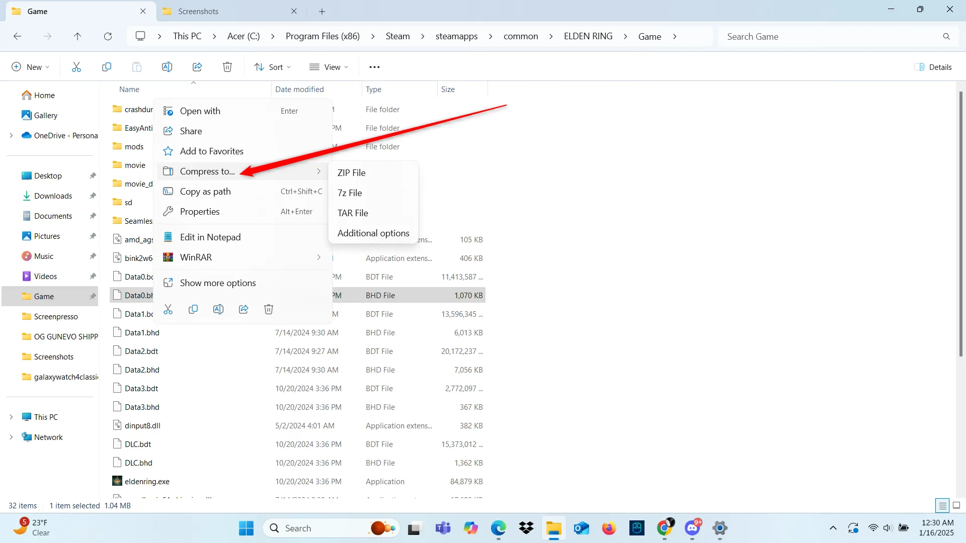 Tùy chọn &quot;Compress To&quot; để nén tệp trong File Explorer