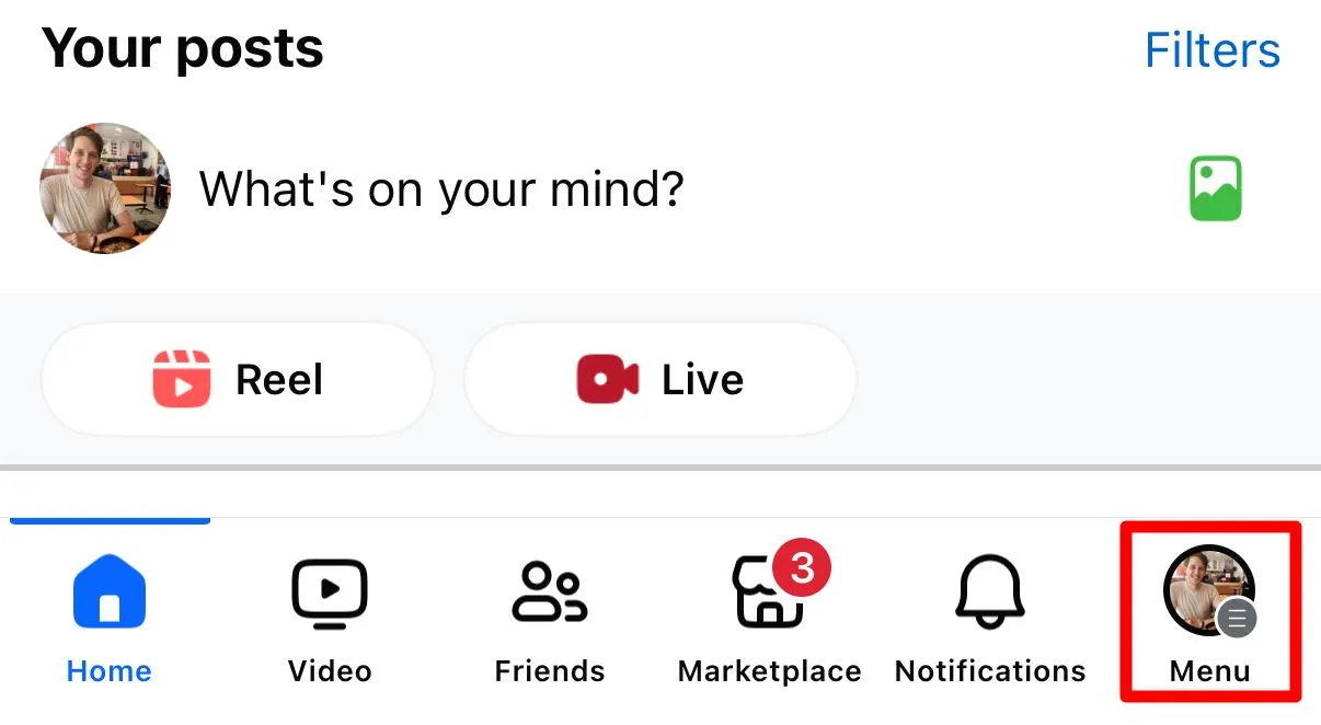 Tùy chọn Menu trong ứng dụng Facebook trên iPhone để truy cập hỗ trợ