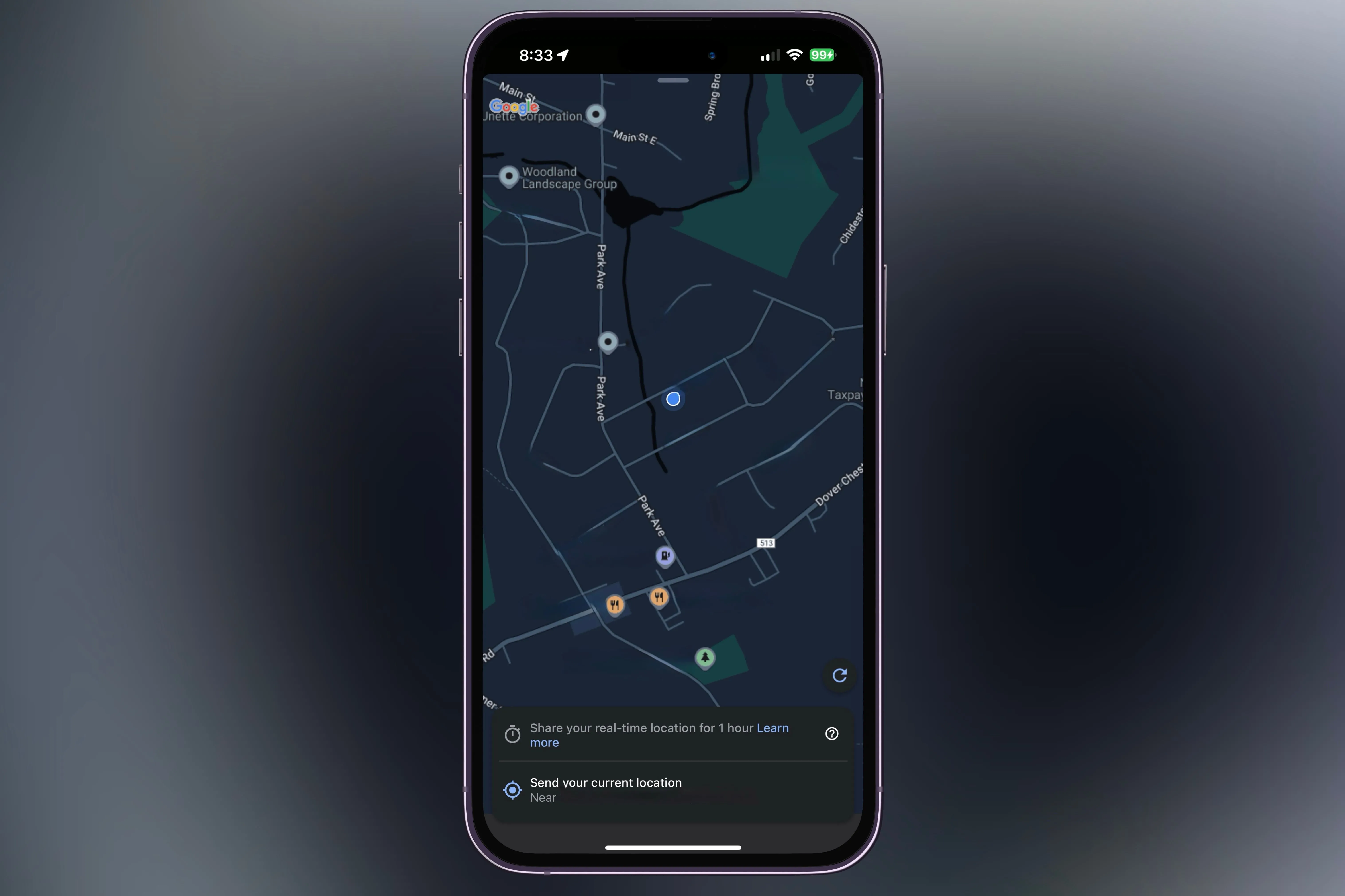 Ứng dụng Google Maps iMessage đang gửi vị trí hiện tại trên iPhone.