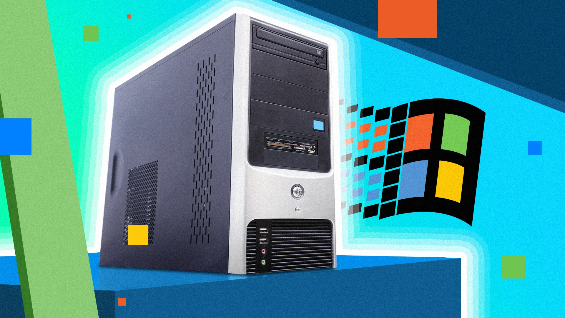 Vỏ máy tính cũ với logo Windows, gợi nhớ thời kỳ PC đơn giản hơn