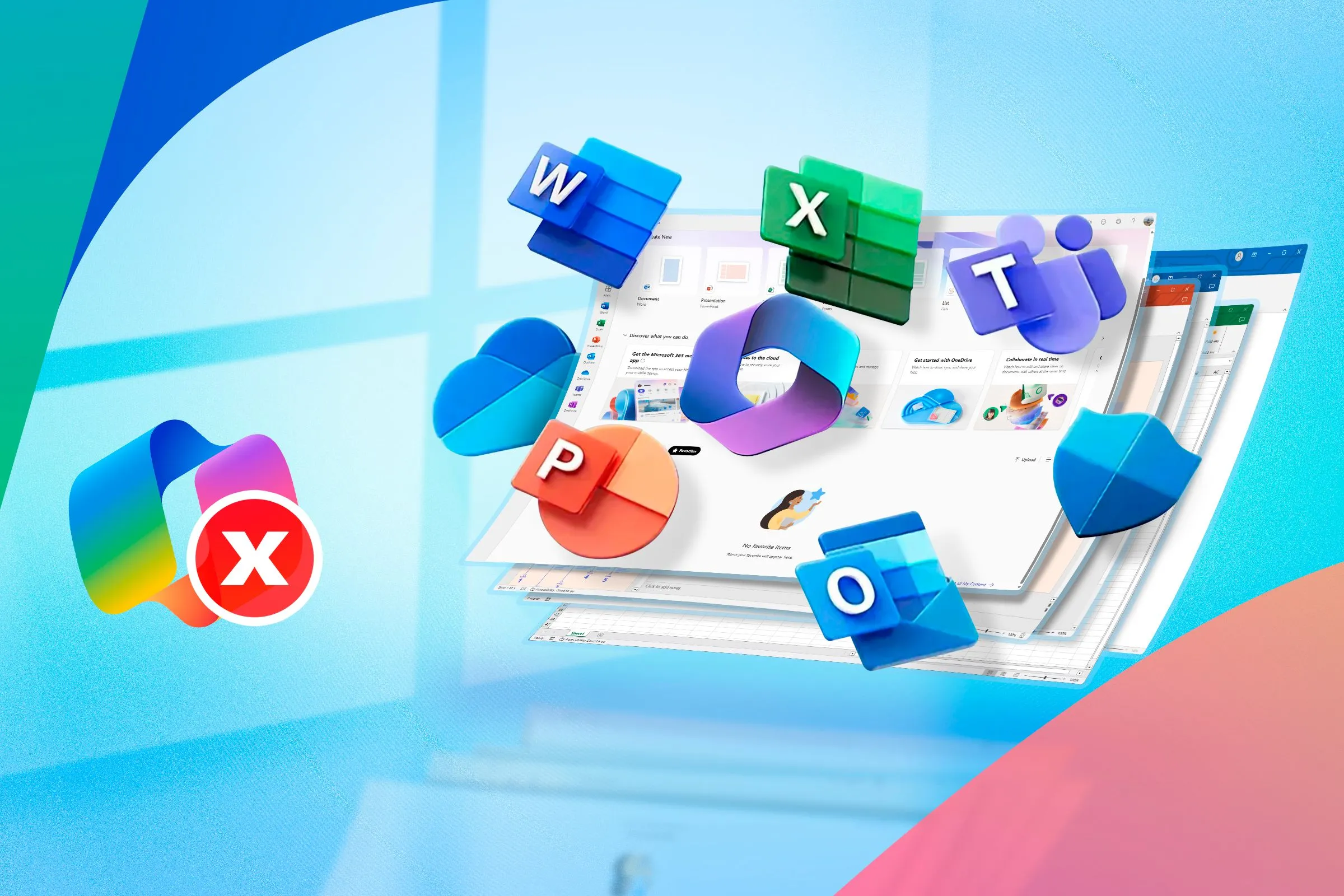 Các biểu tượng Microsoft 365 và logo Copilot, nhắc nhở về sự cần thiết của kiến thức toán học để xác minh kết quả do AI tạo ra trong Excel.