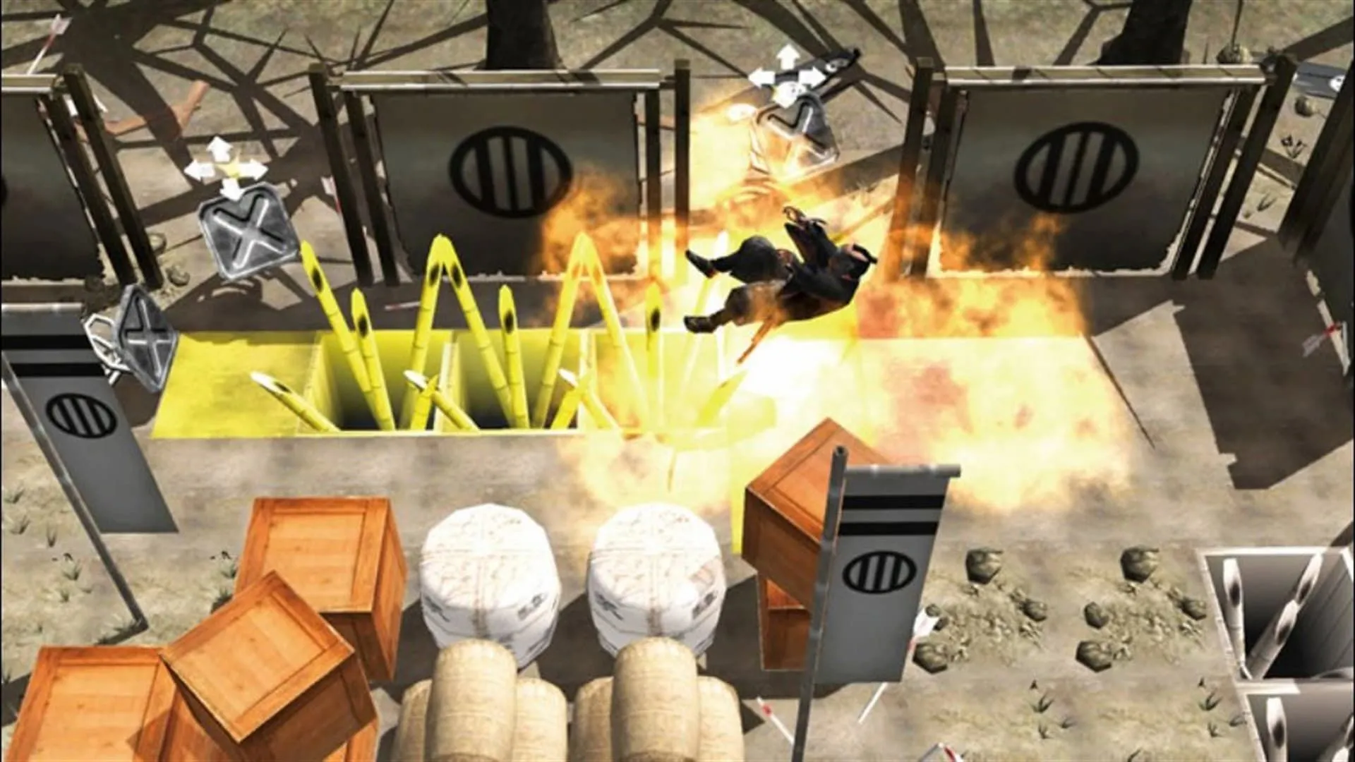 Cảnh gameplay Tenchu: Shadow Assassins, minh họa môi trường nguy hiểm nơi ninja cần kỹ năng lén lút để tránh giao tranh