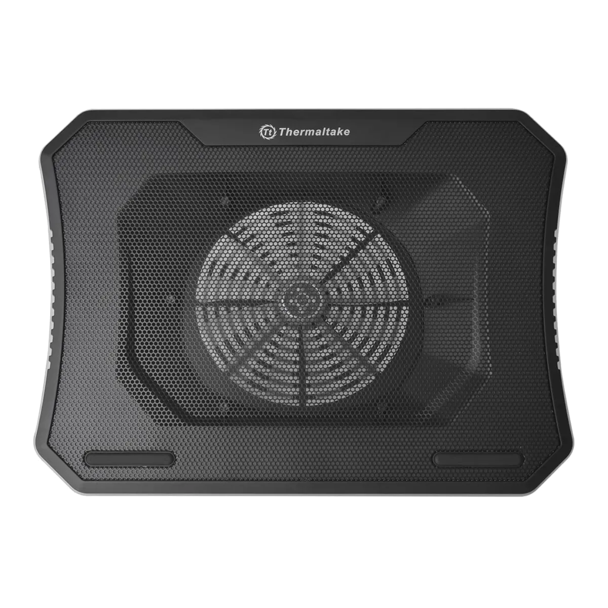 Đế tản nhiệt laptop Thermaltake Massive 20 RGB màu đen với quạt lớn và đèn LED, hỗ trợ làm mát hiệu quả cho laptop gaming.
