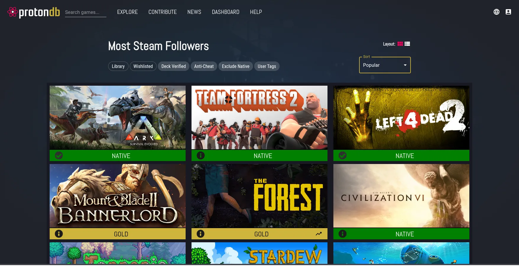 Giao diện ProtonDB hiển thị khả năng tương thích của các tựa game với Linux