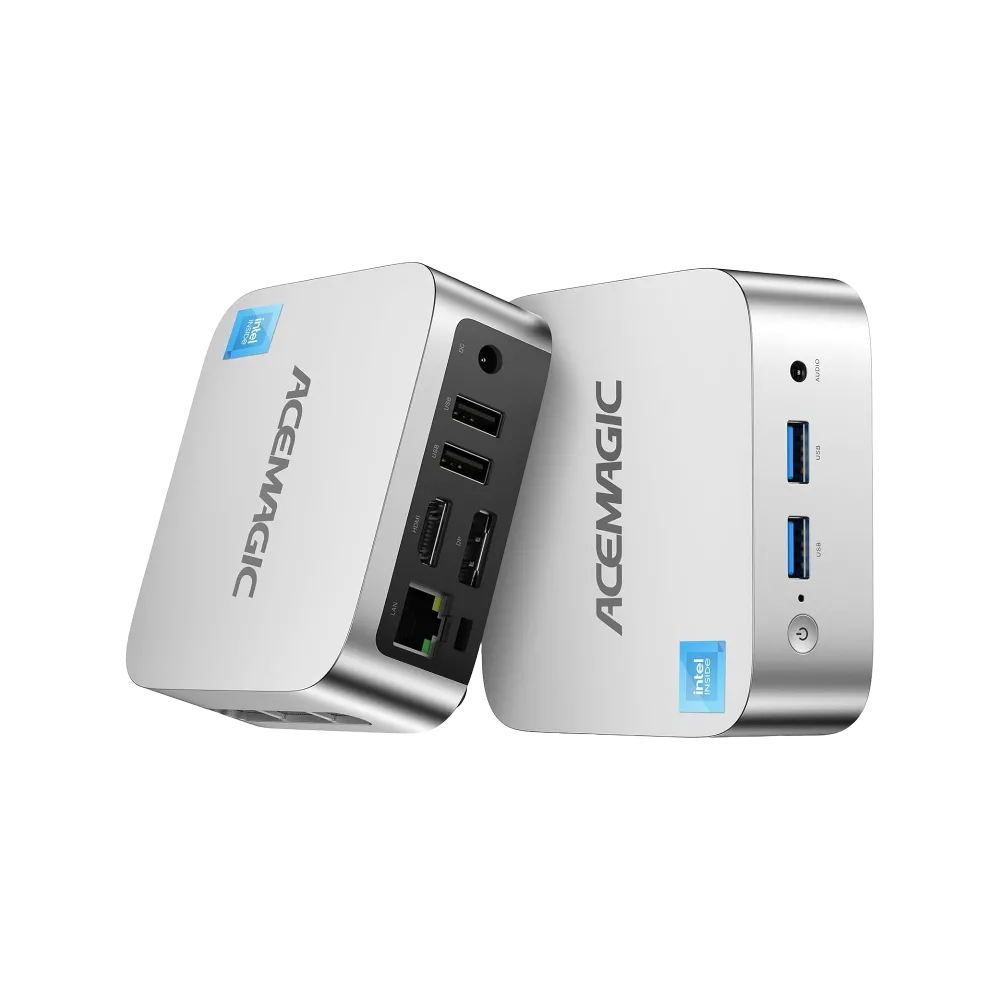 Hai chiếc mini PC ACEMAGIC Vista V1 đặt cạnh nhau, khoe thiết kế hiện đại.