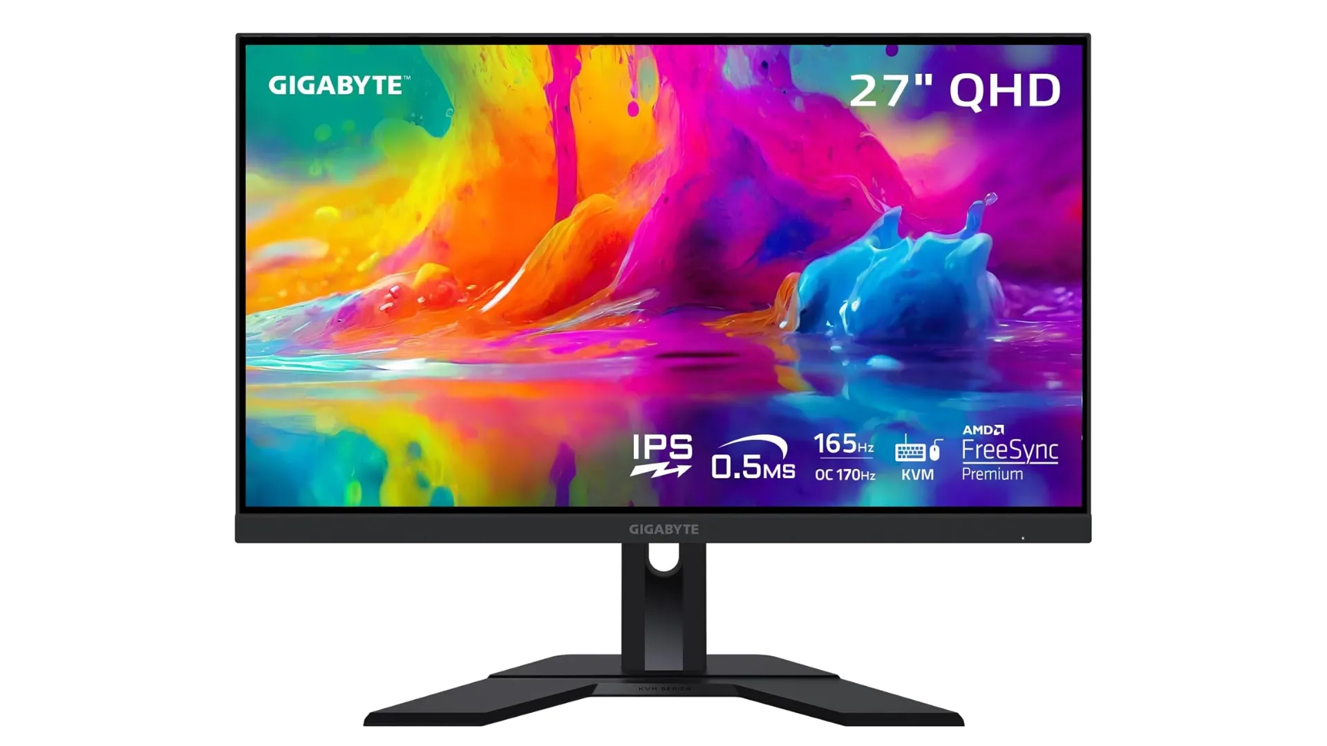 Hình ảnh chiếc MacBook được kết nối với một màn hình ngoài lớn của Gigabyte, tạo thành một không gian làm việc mở rộng và hiệu quả.