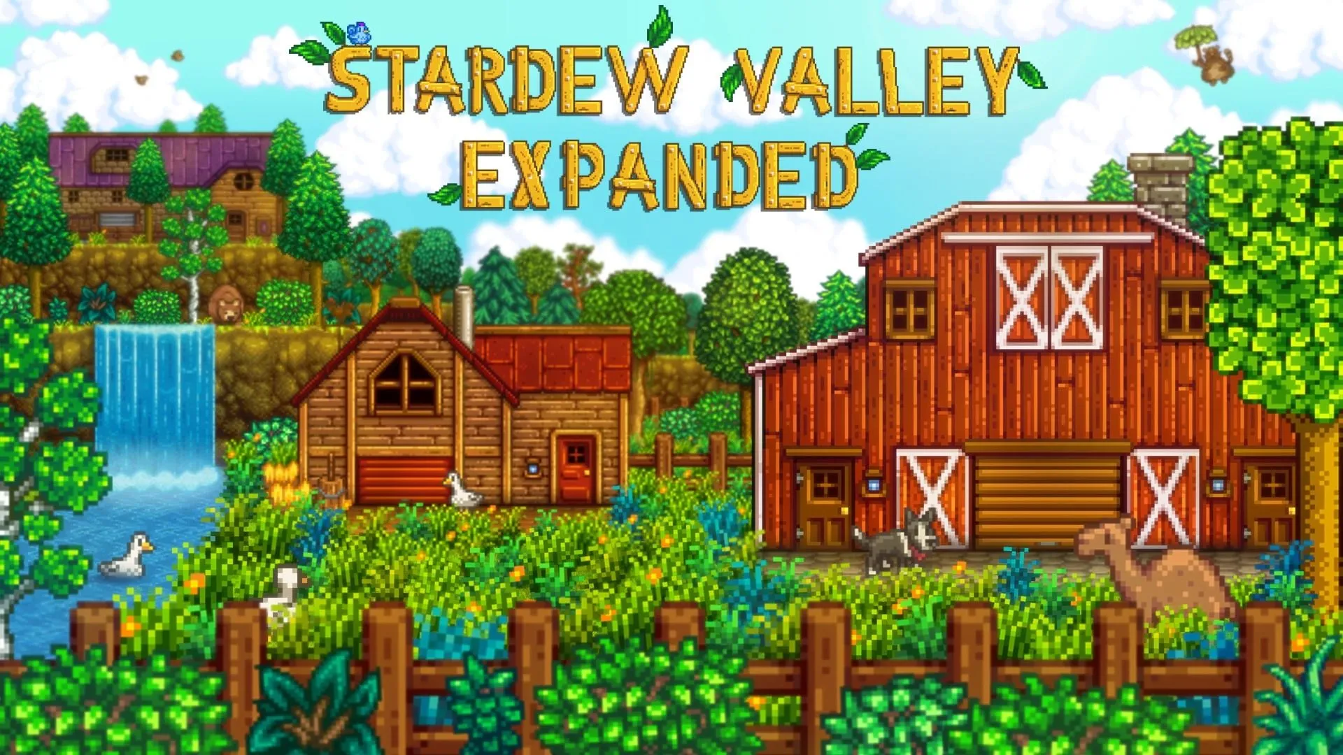 Hình ảnh nghệ thuật của mod Stardew Valley Expanded với nhiều công trình, động vật mới và cảnh quan mở rộng