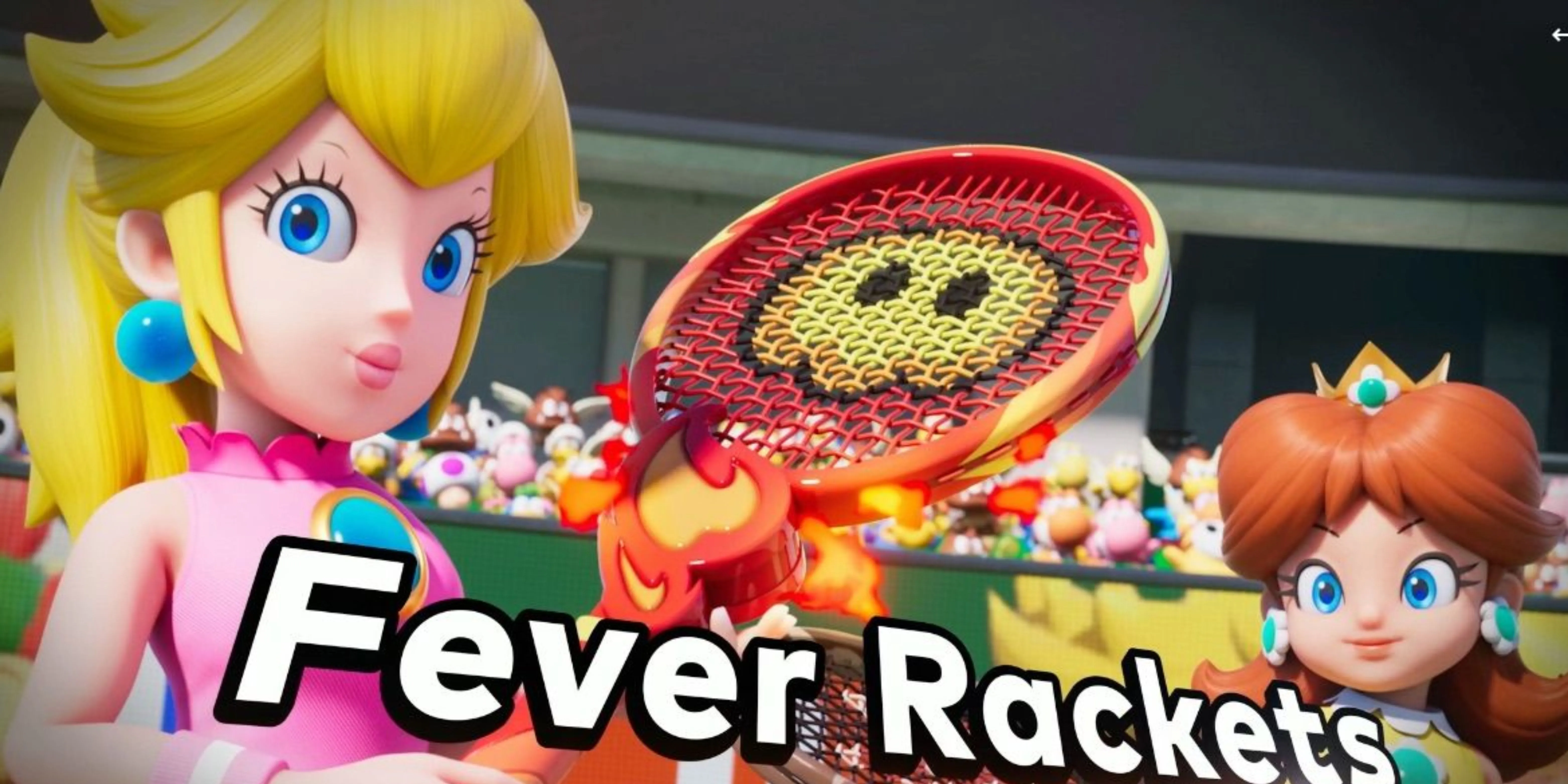 Mario Tennis Fever trên Nintendo Switch 2 với các nhân vật Mario trong trận đấu quần vợt