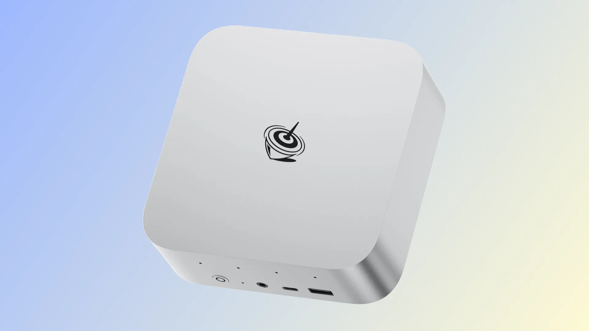 Mini PC Beelink SER9 Pro đặt trên nền xanh nhạt.