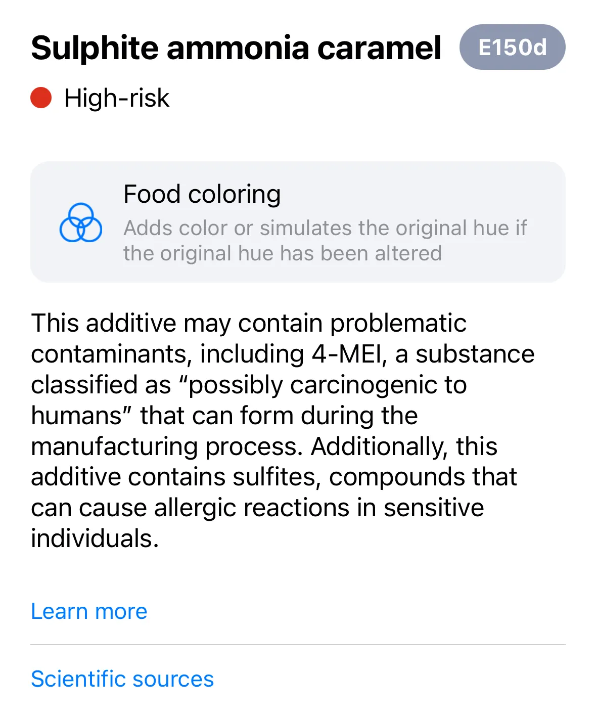 Thông tin chi tiết về một chất phụ gia tiềm ẩn gây hại trong thực phẩm được quét bởi ứng dụng Yuka.
