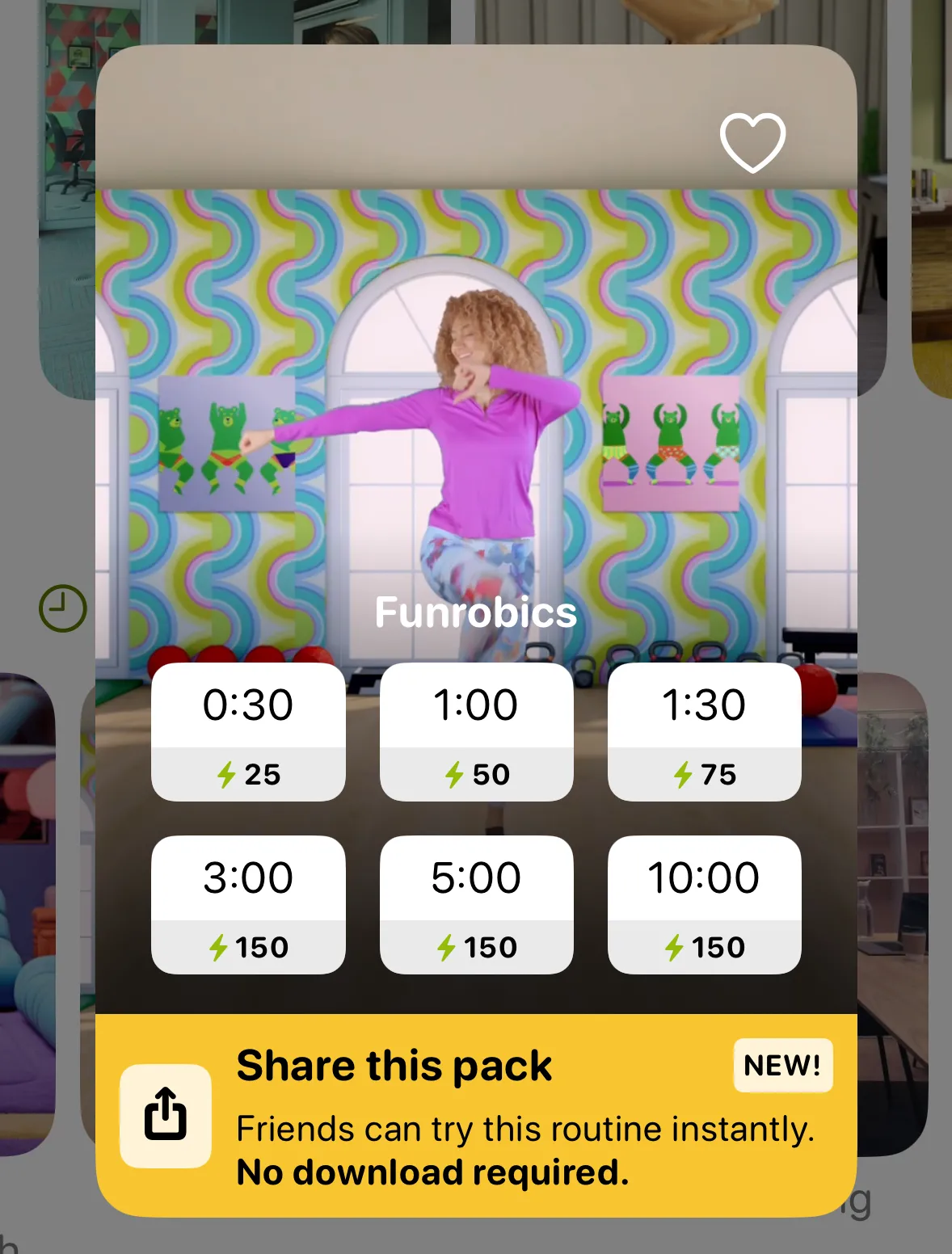 Tùy chọn thời lượng bài tập khởi động nhanh trong ứng dụng Wakeout trên iPhone.