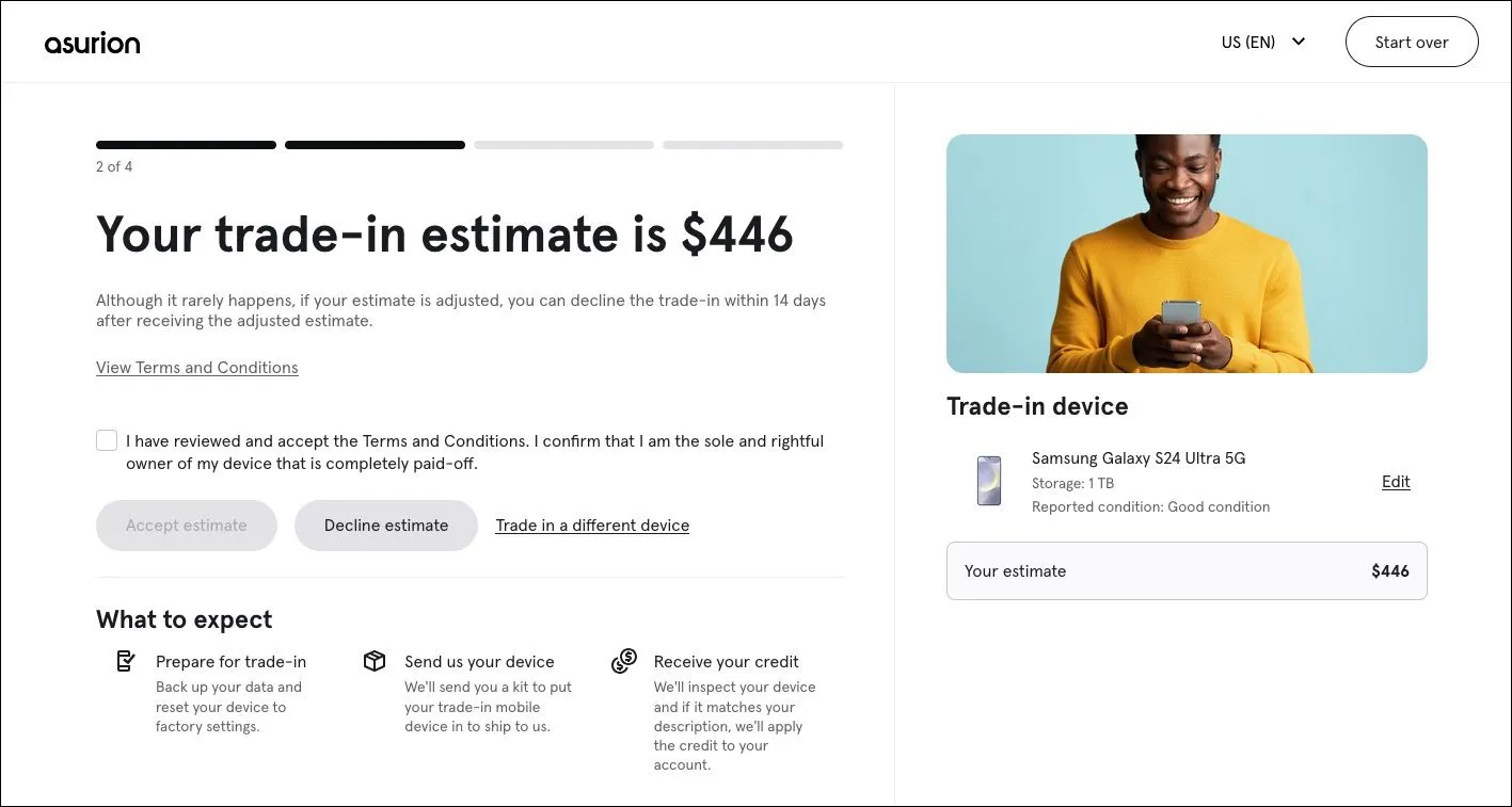 Bảng giá ước tính đổi cũ của Cricket Wireless cho các mẫu điện thoại phổ biến như iPhone, Samsung Galaxy và Google Pixel.