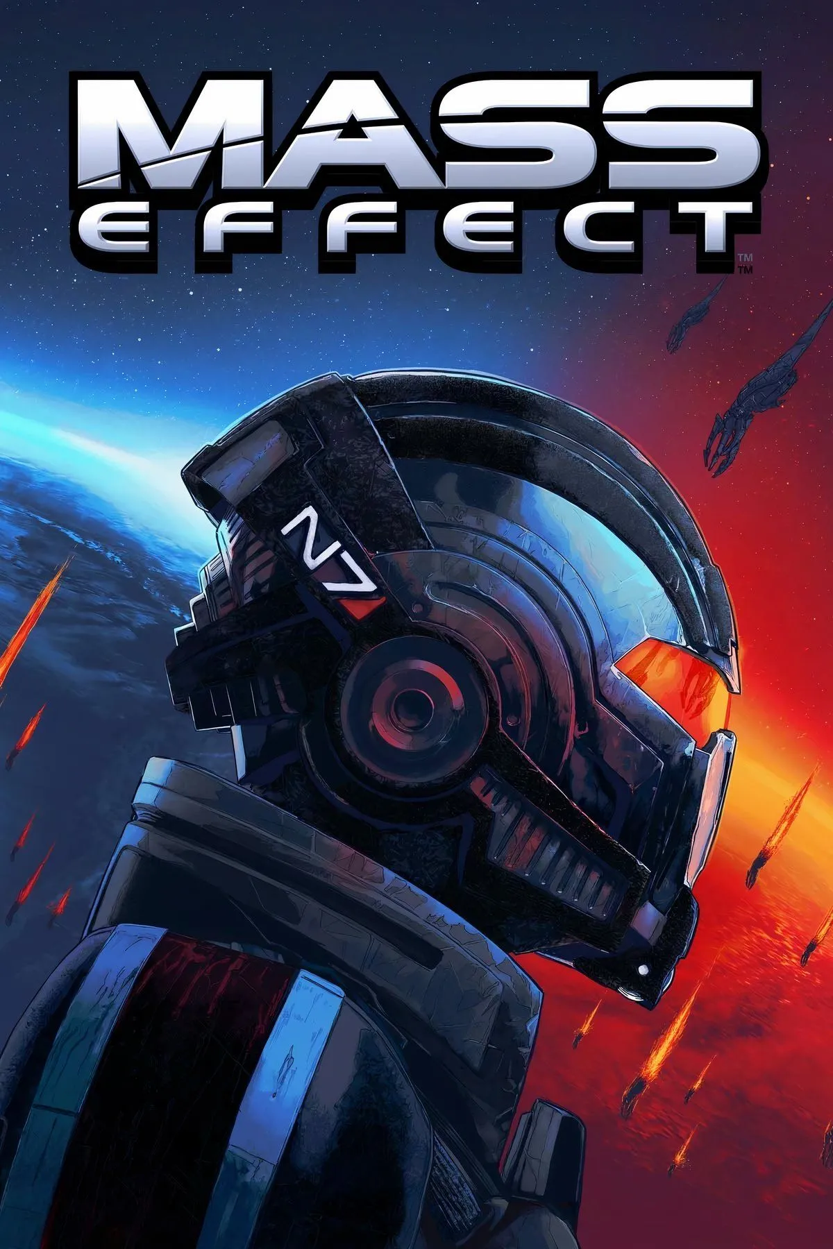 Bìa nghệ thuật game Mass Effect Trilogy, hình ảnh Commander Shepard và các đồng đội ngoài không gian, thể hiện không khí phiêu lưu khoa học viễn tưởng giống Star Wars.