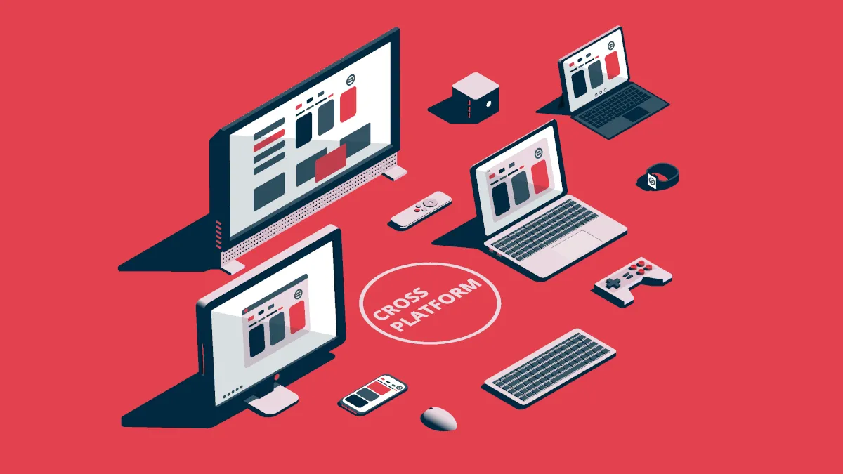 Các thiết bị điện tử khác nhau như máy tính, điện thoại, máy tính bảng hiển thị cùng một nội dung, tượng trưng cho khả năng tương thích đa nền tảng của ứng dụng web.