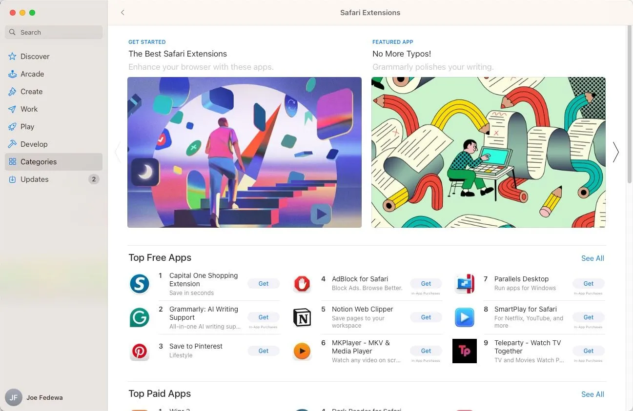 Các tiện ích mở rộng Safari hiển thị trong Mac App Store, cho thấy cách Apple quản lý và phân phối chúng.