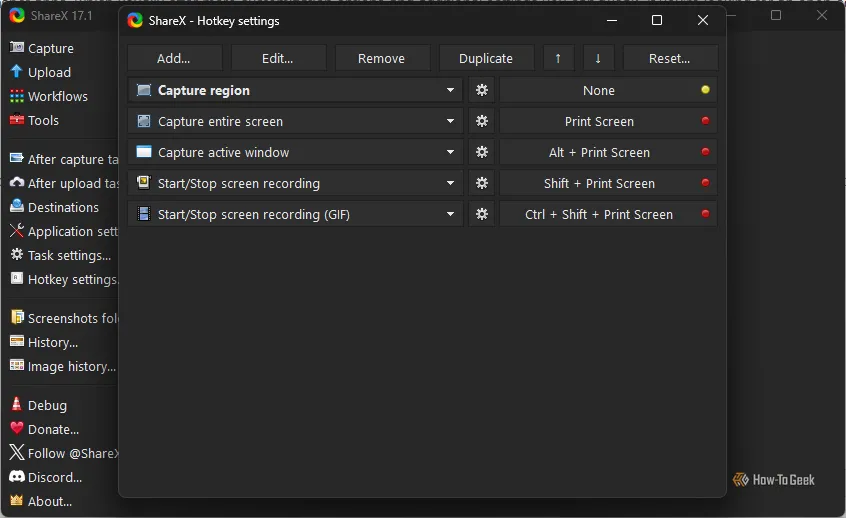 Các tùy chọn chụp màn hình cơ bản của ShareX trên Windows