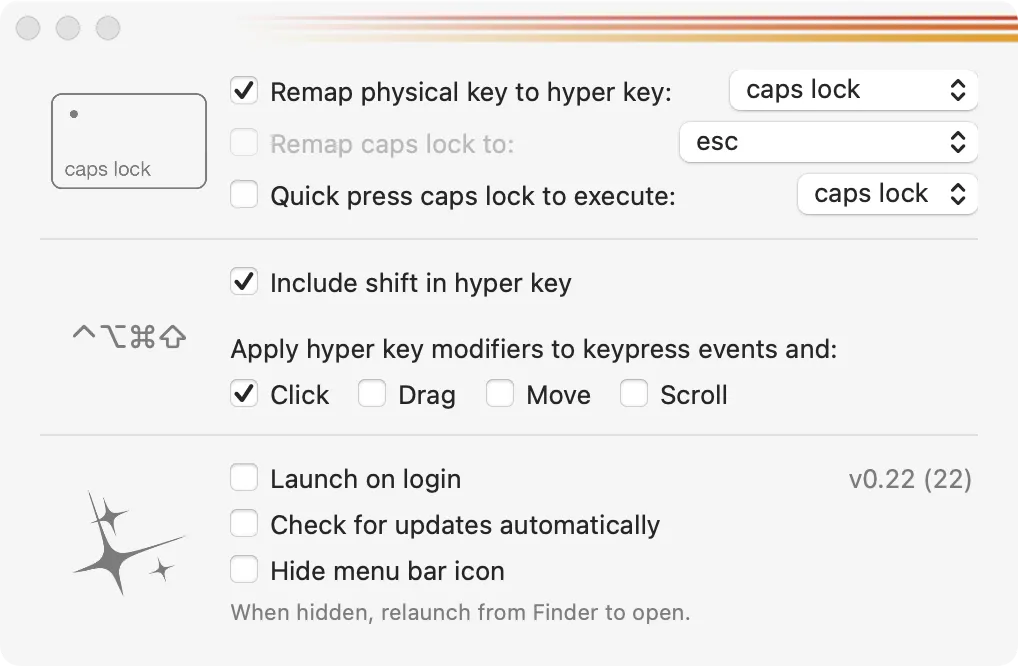 Cấu hình và thiết lập phím tắt tùy chỉnh trong ứng dụng Hyperkey giúp mở rộng chức năng phím trên macOS