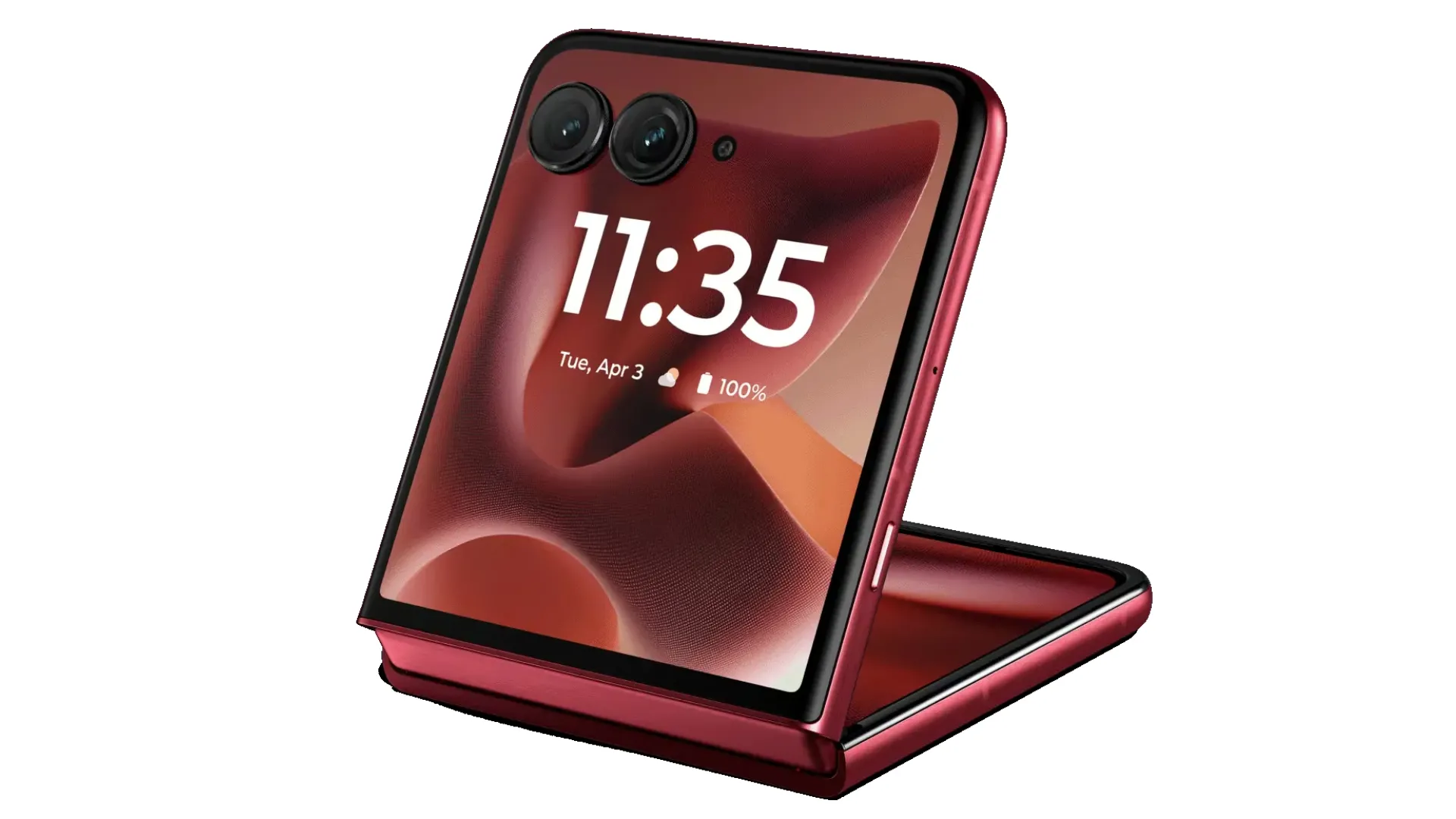 Cụm camera kép phía sau của Moto Razr Ultra 2025 với hai ống kính lớn, nổi bật trên màn hình phụ.