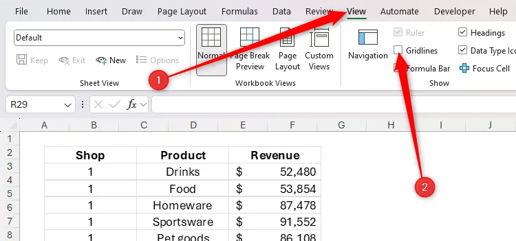 Đường lưới trong trang tính Excel đã được ẩn để hình ảnh liên kết (Linked Picture) dễ đọc và hiển thị rõ ràng hơn