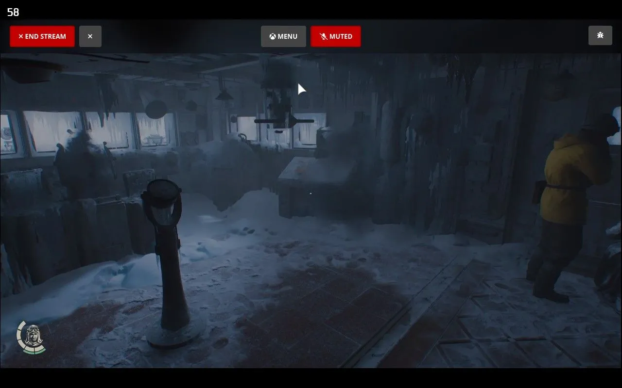 Giao diện điều khiển Greenlight overlay xuất hiện trên màn hình khi chơi game Indiana Jones, cho phép quản lý stream