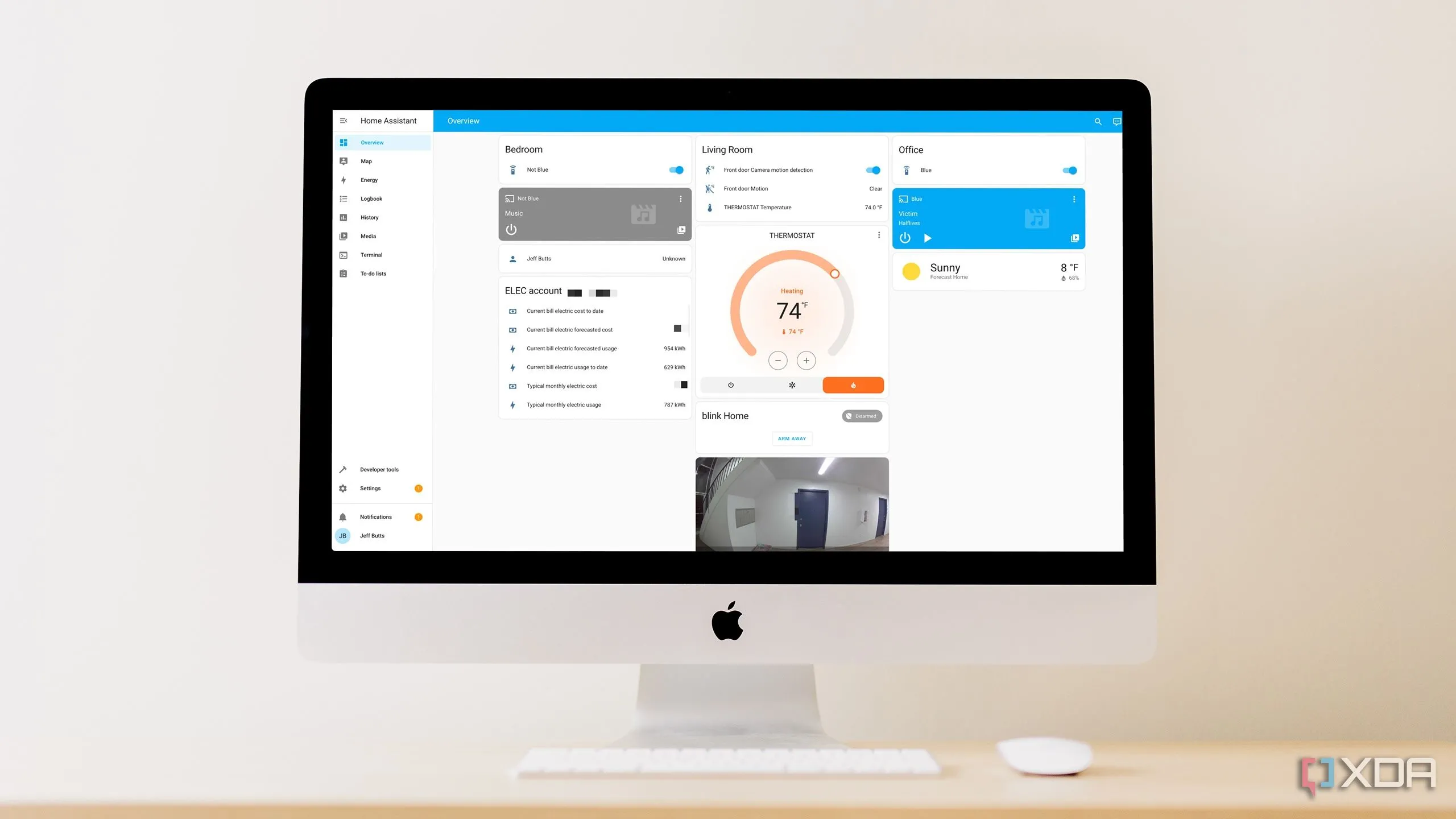Giao diện người dùng Home Assistant với các thiết bị nhà thông minh và điều khiển