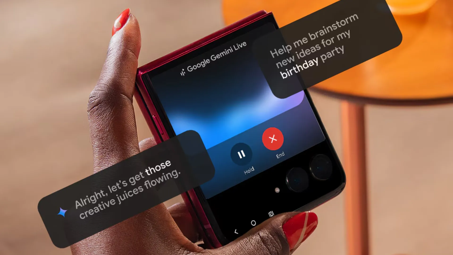 Giao diện tính năng Google Gemini Live đang hoạt động trên màn hình Moto Razr Ultra 2025, thể hiện khả năng AI.