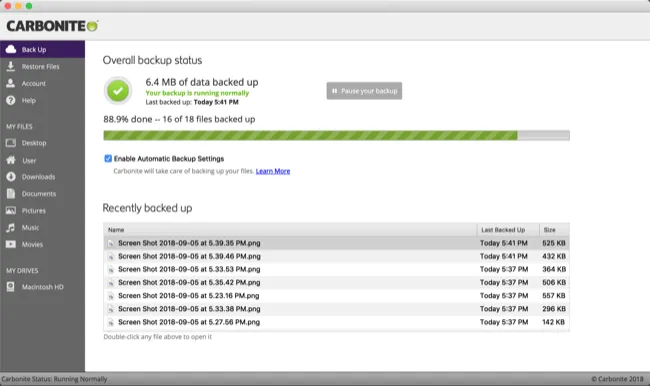 Giao diện ứng dụng Carbonite trên macOS