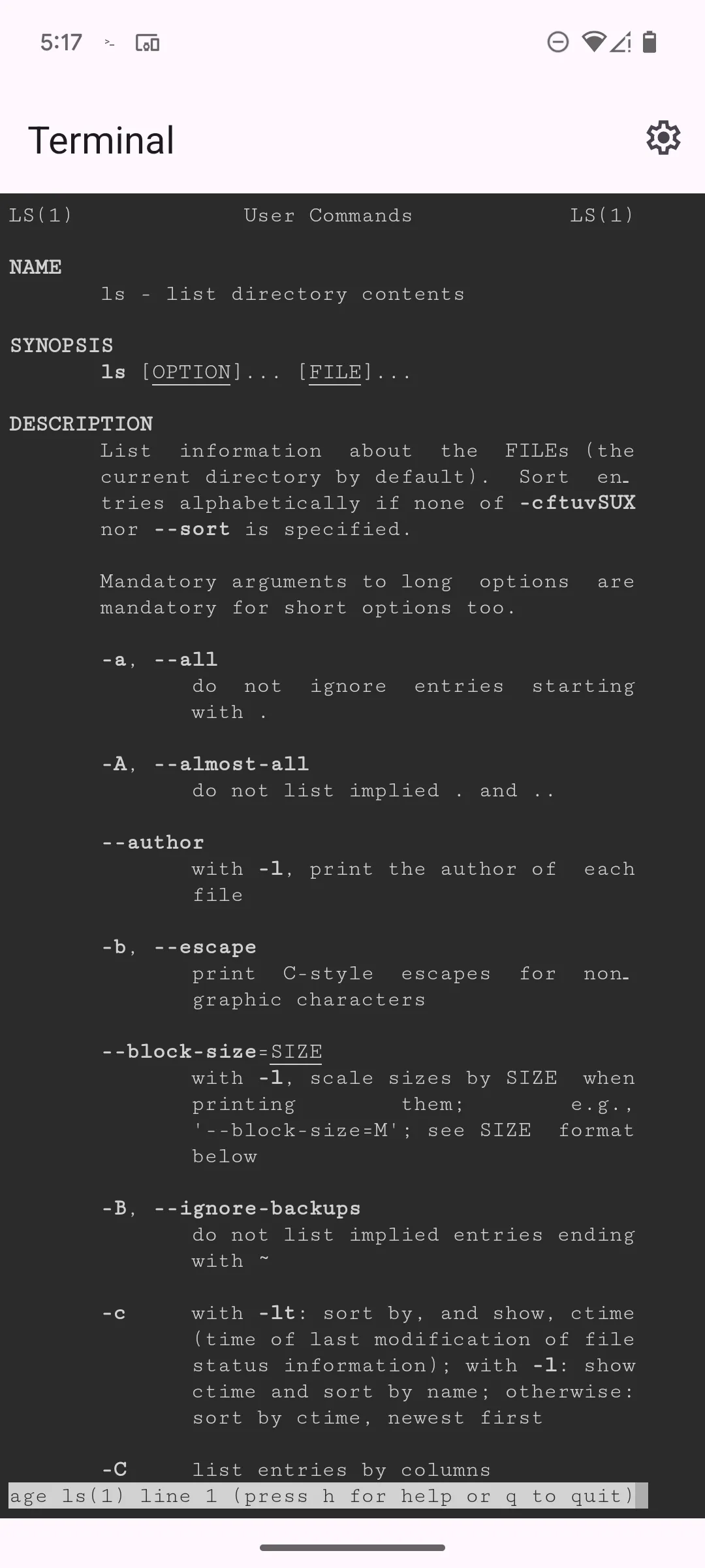 Giao diện ứng dụng Linux Terminal trên Pixel với các nút điều khiển bổ sung trên bàn phím ảo
