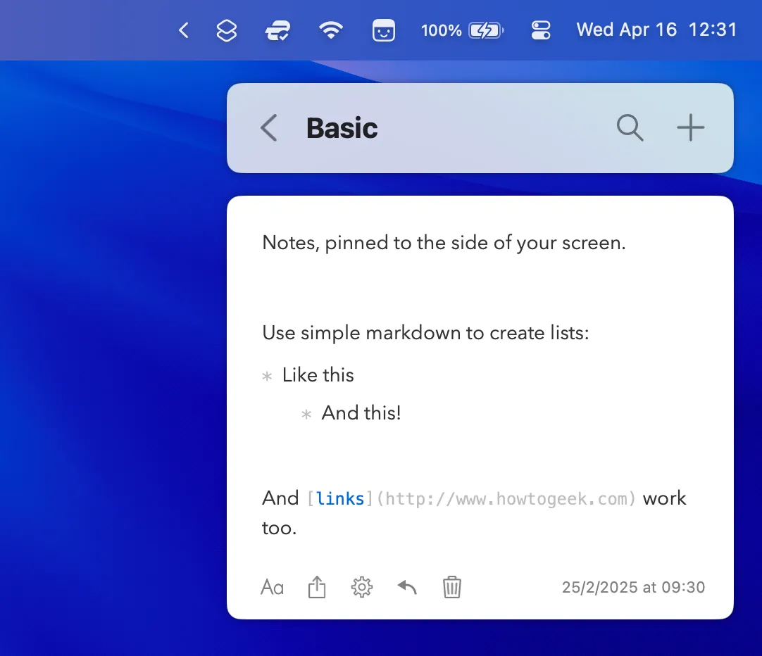 Giao diện ứng dụng SideNotes hiển thị các ghi chú được ghim cố định ở cạnh bên màn hình macOS