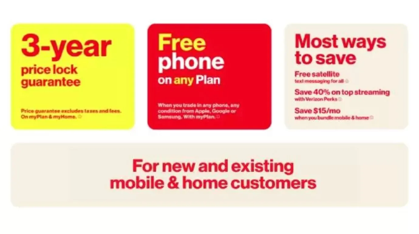 Giao diện website Verizon công bố chương trình khóa giá 3 năm cho gói cước di động và internet