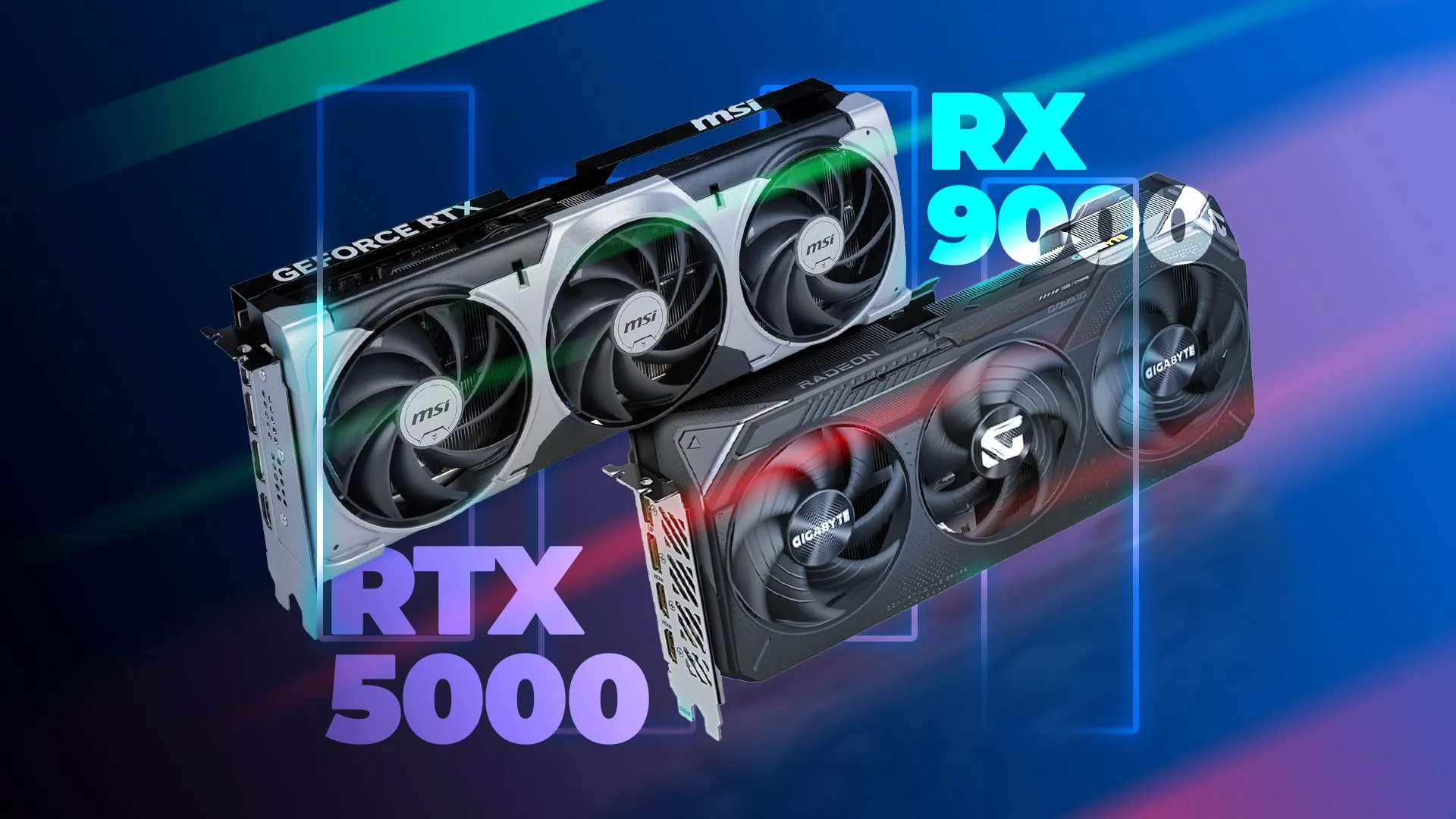Hai card đồ họa RTX 5070 và RX 9070, biểu trưng cho phần cứng gaming cao cấp không phải lúc nào cũng là yếu tố quyết định trải nghiệm.