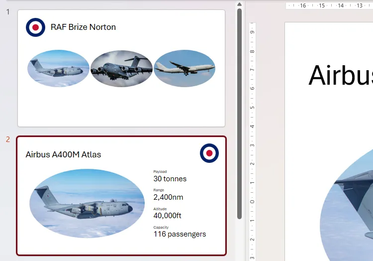 Hai slide cạnh nhau trong PowerPoint, thể hiện việc nhân bản slide và thay đổi vị trí, kích thước đối tượng để chuẩn bị áp dụng hiệu ứng Morph.