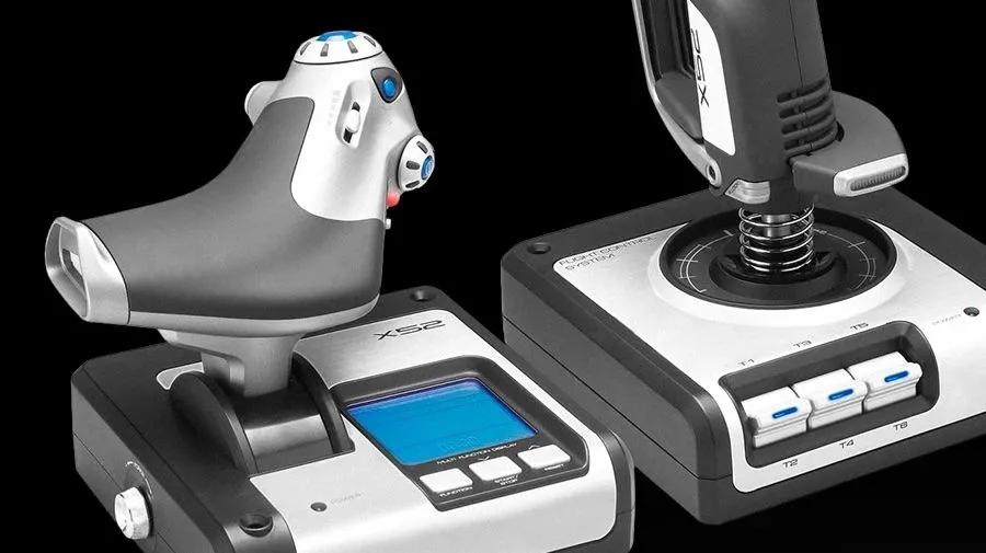 Hệ thống cần lái máy bay Logitech Saitek X52 HOTAS, phụ kiện chuyên dụng cho game mô phỏng bay và chiến đấu.