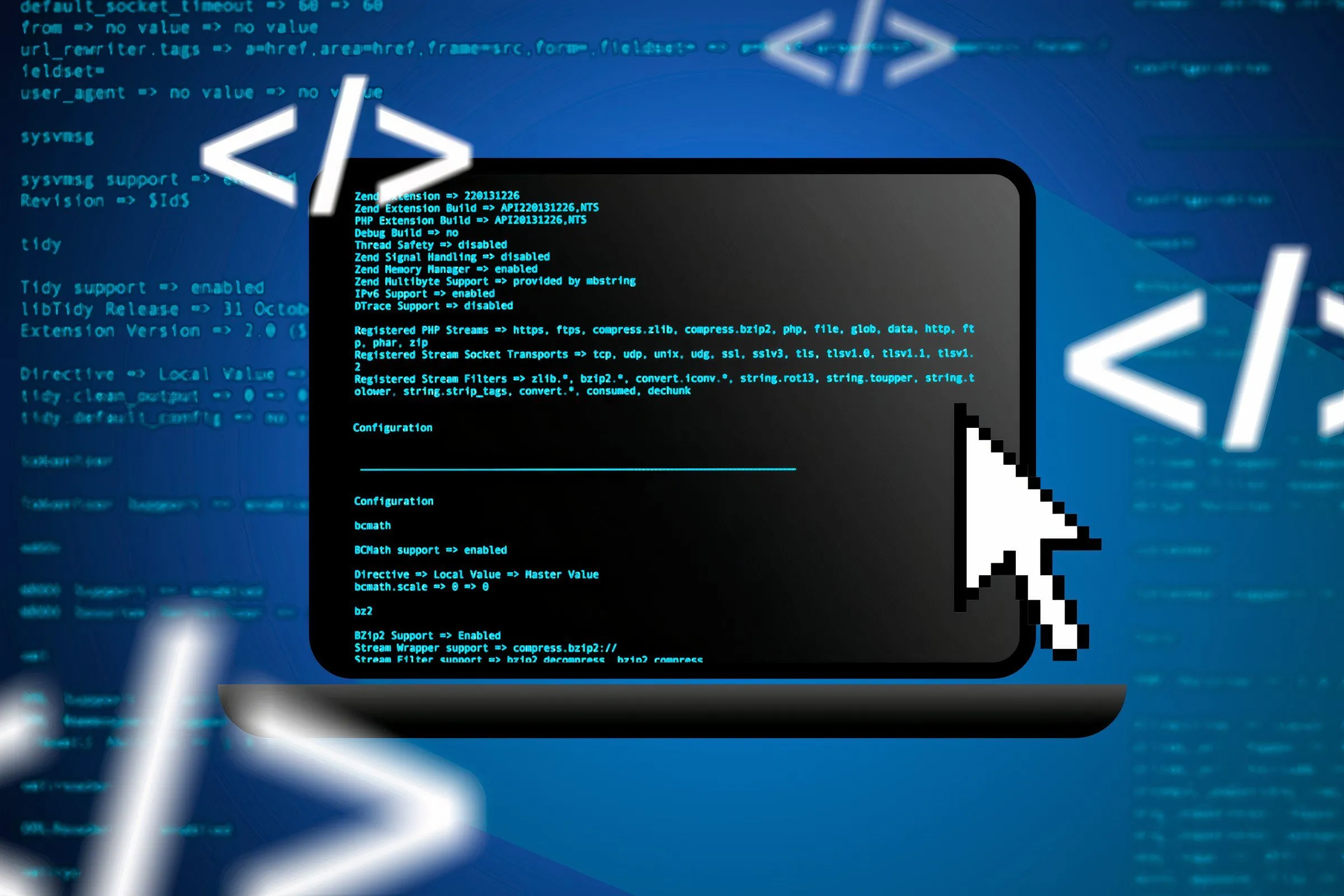 Hình ảnh máy tính xách tay hiển thị đoạn mã lập trình trên màn hình cùng với con trỏ chuột, minh họa khả năng tùy chỉnh và điều khiển i3 window manager thông qua script và giao diện IPC.