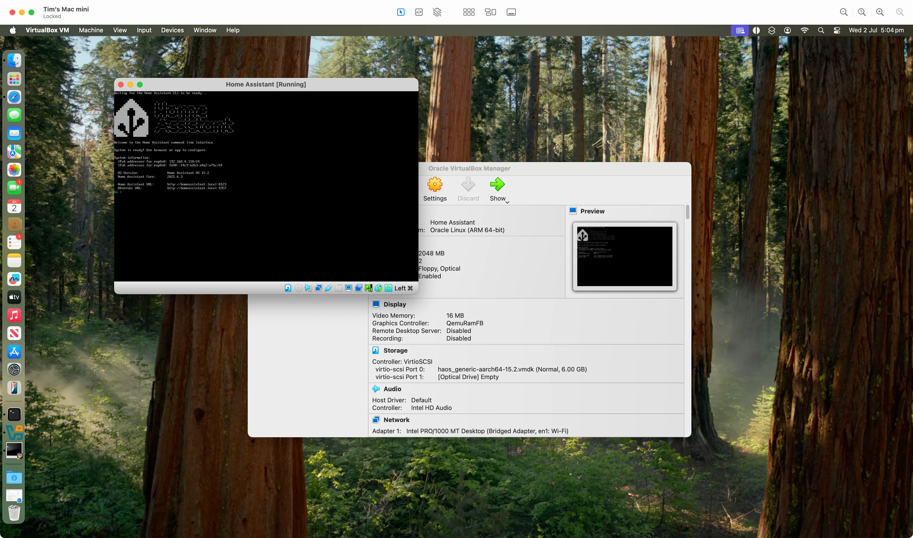 Home Assistant đang chạy trên Mac mini và được truy cập từ xa qua trình duyệt web