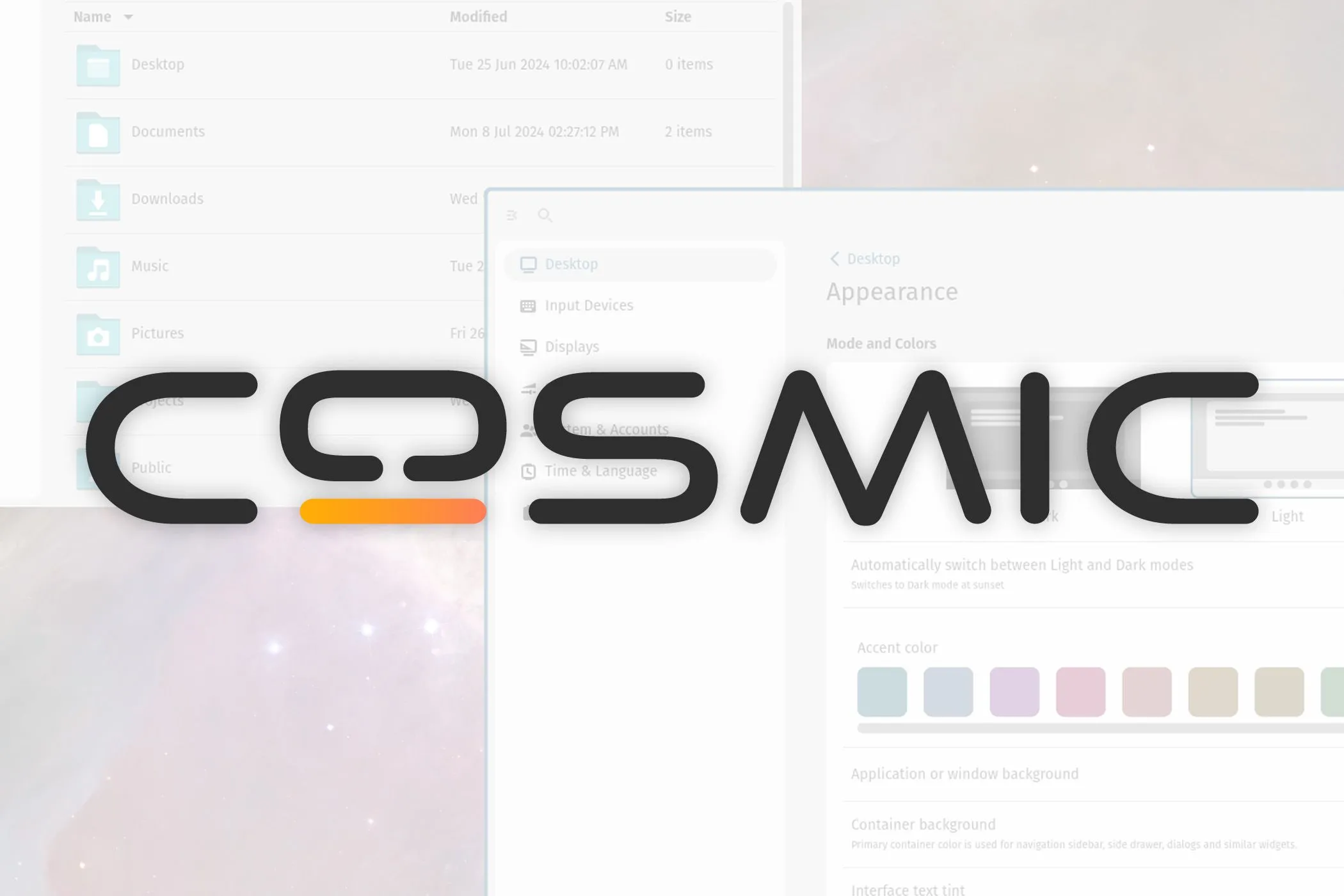 Logo môi trường desktop COSMIC trên Linux, thể hiện giao diện người dùng hiện đại và hiệu suất cao của System76.