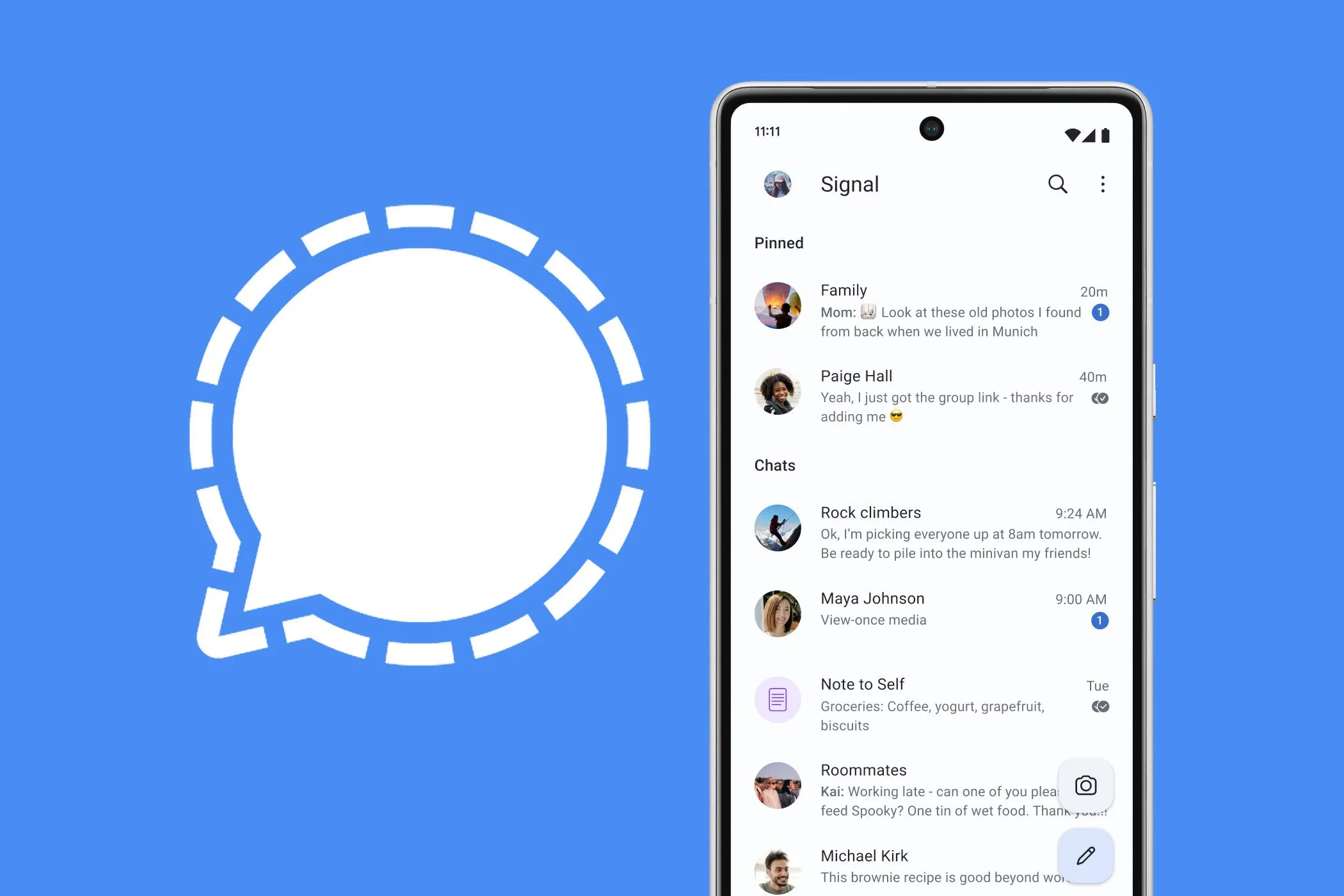 Logo ứng dụng Signal và giao diện trên điện thoại, tượng trưng cho nền tảng nhắn tin bảo mật.