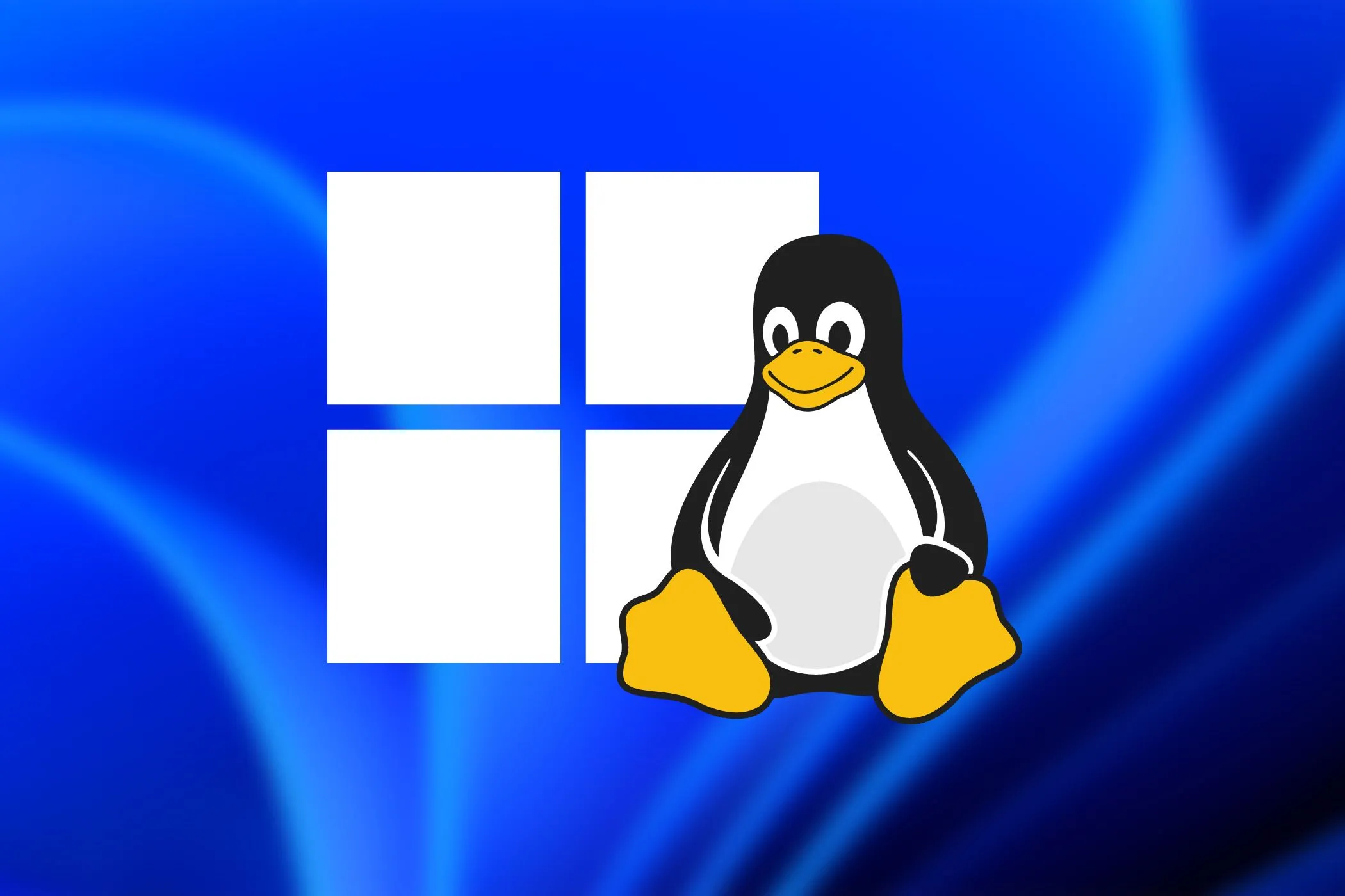 Logo Windows và linh vật Tux của Linux cạnh nhau trên nền xanh, thể hiện ý tưởng hai hệ điều hành riêng biệt trên hai ổ đĩa khác nhau.