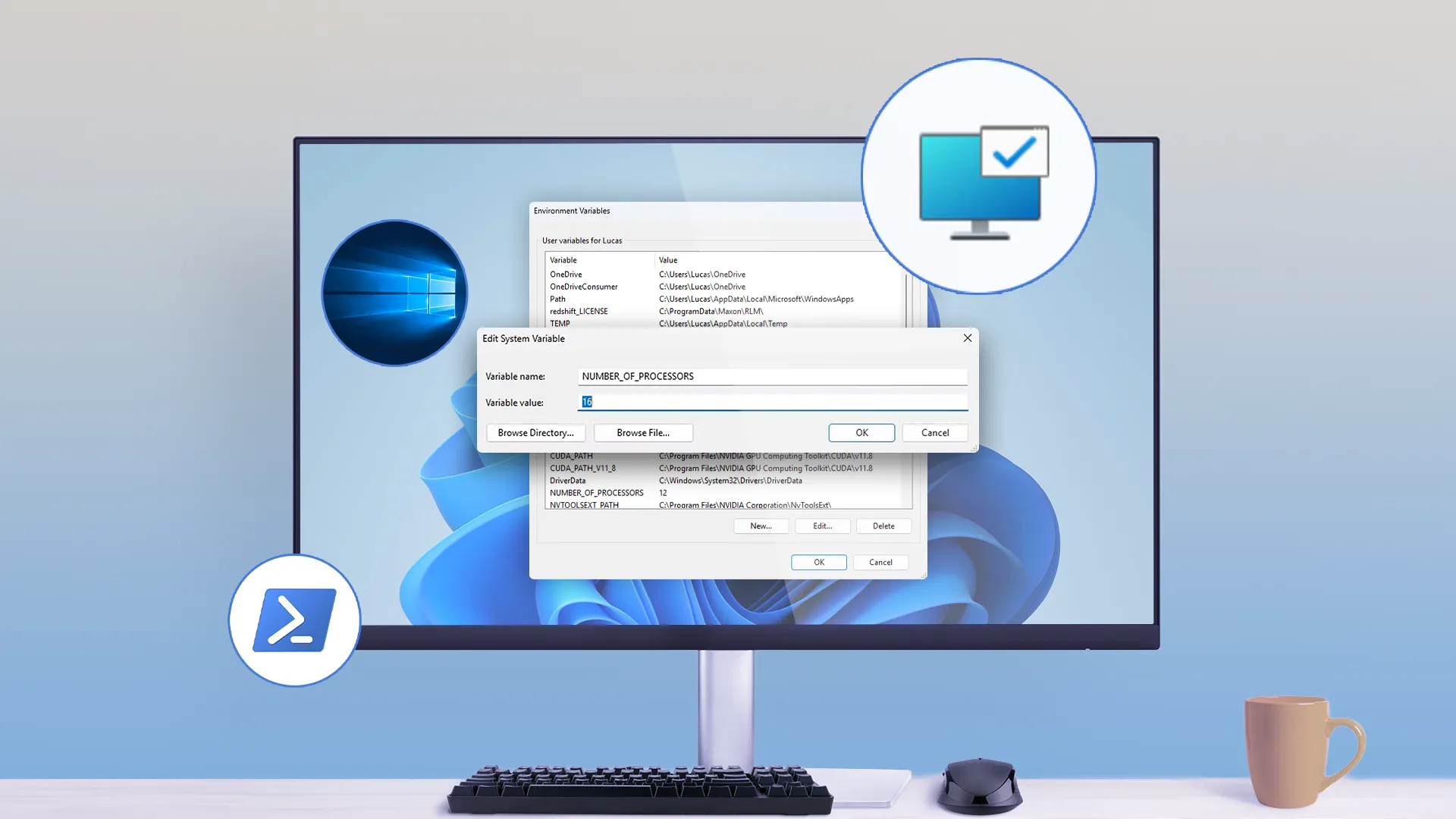 Màn hình máy tính hiển thị trình chỉnh sửa biến môi trường của Windows, minh họa sự phức tạp khi cấu hình so với sự đơn giản của Linux trên WSL