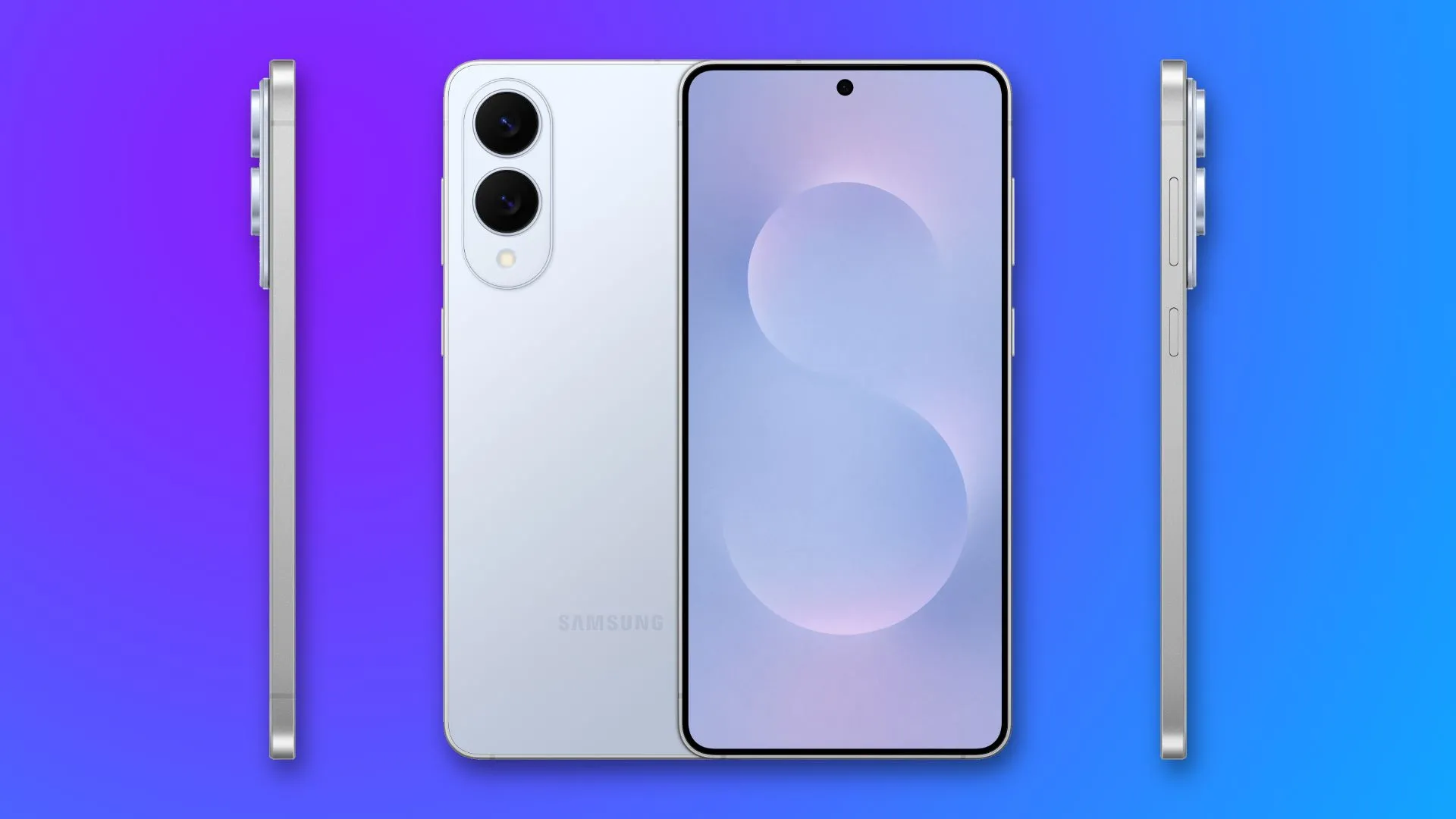 Mặt trước và cạnh bên của Galaxy S25 Edge, nổi bật màn hình cong tràn viền và các nút bấm vật lý tinh tế.