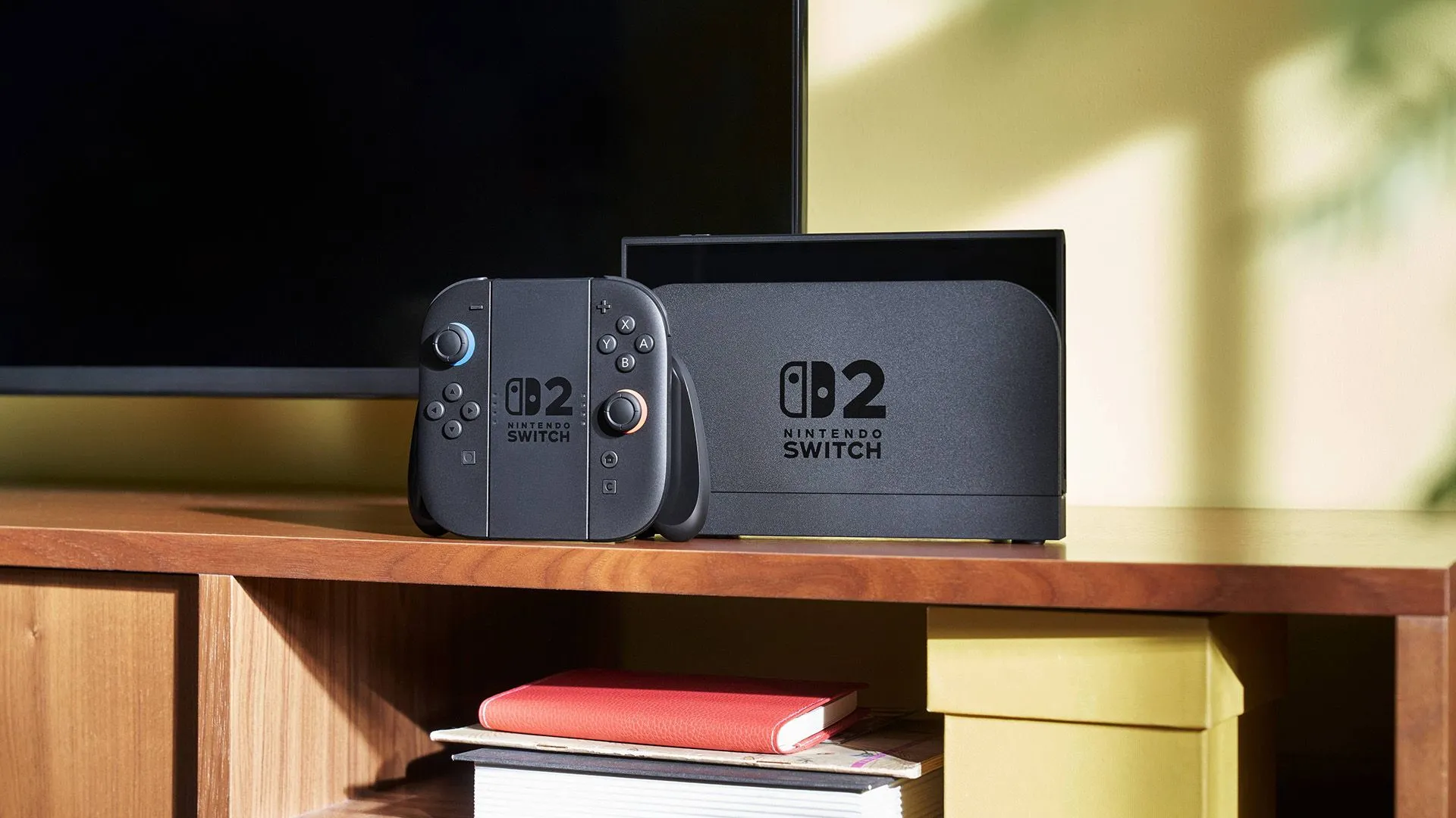 Máy chơi game Nintendo Switch 2 được gắn Joy-Con và kết nối với TV