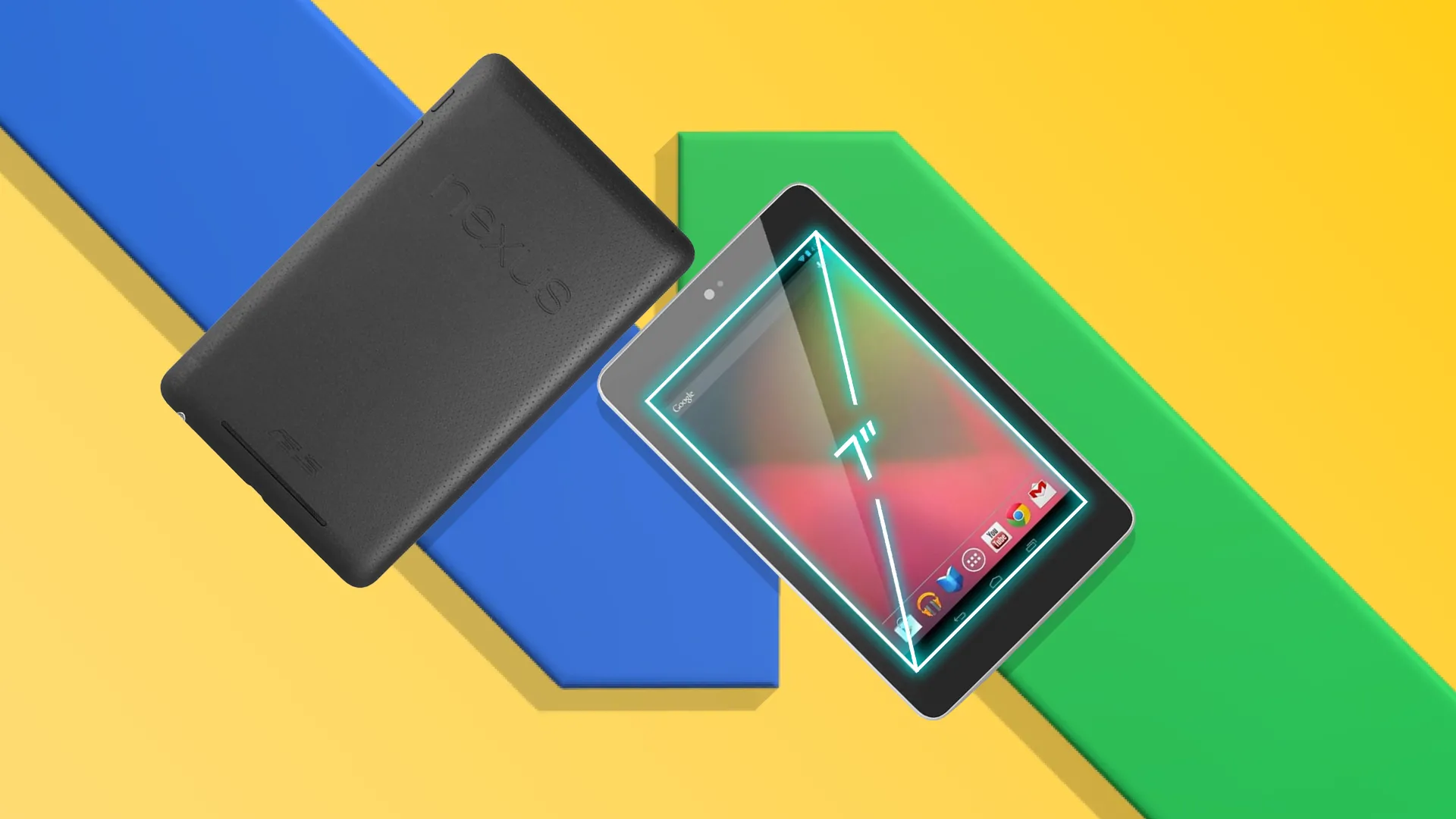 Máy tính bảng Nexus 7 với kích thước màn hình 7 inch được làm nổi bật, minh họa kích thước lý tưởng cho thiết bị gập.