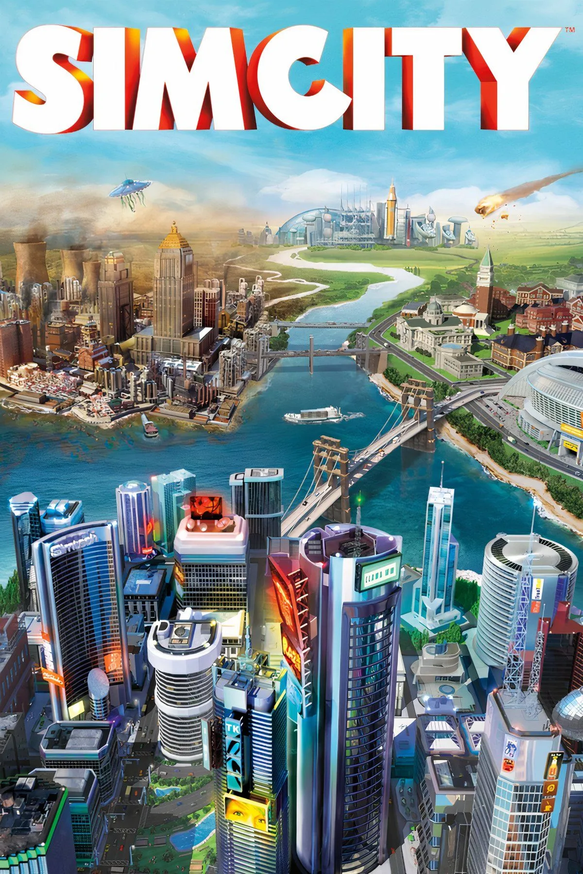 Minh họa giao diện và các tòa nhà trong game SimCity cổ điển.